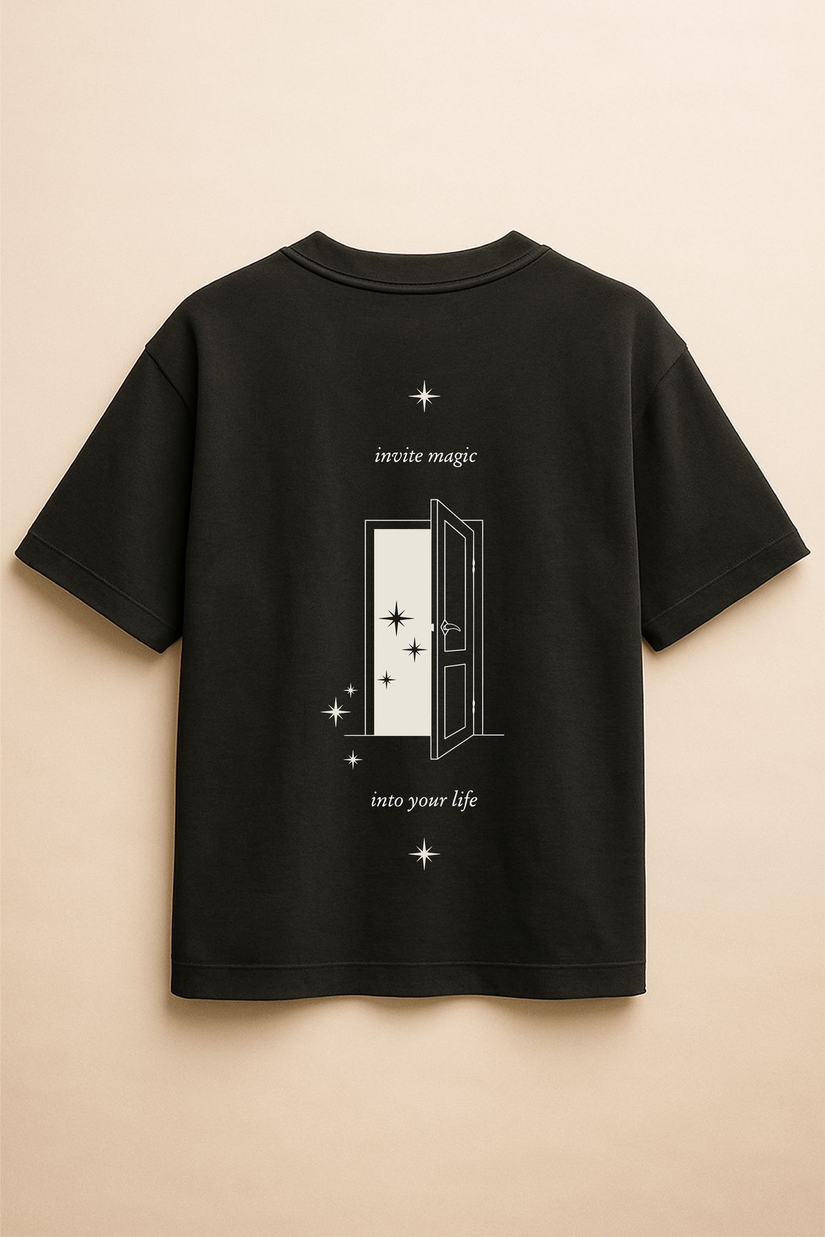 Altair Tr Siyah Renk Oversize İnvite Magic İnto Your Life Baskılı Unisex Tişört T-Shirt
