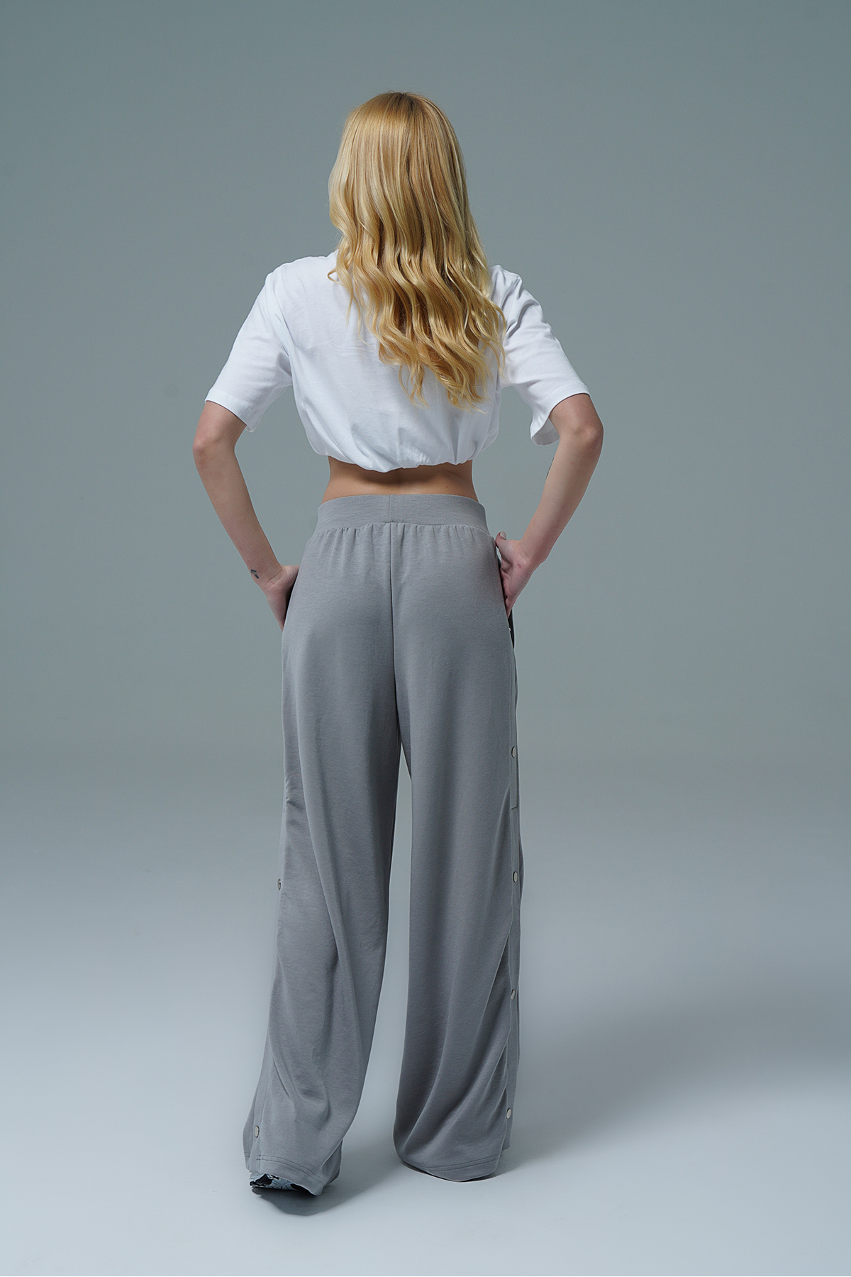 George Phoenix  Soft Touch - Gri Yüksek Bel Modal Kumaşlı Çıtçıtlı Kadın Palazzo Bol Paç - Görsel 3