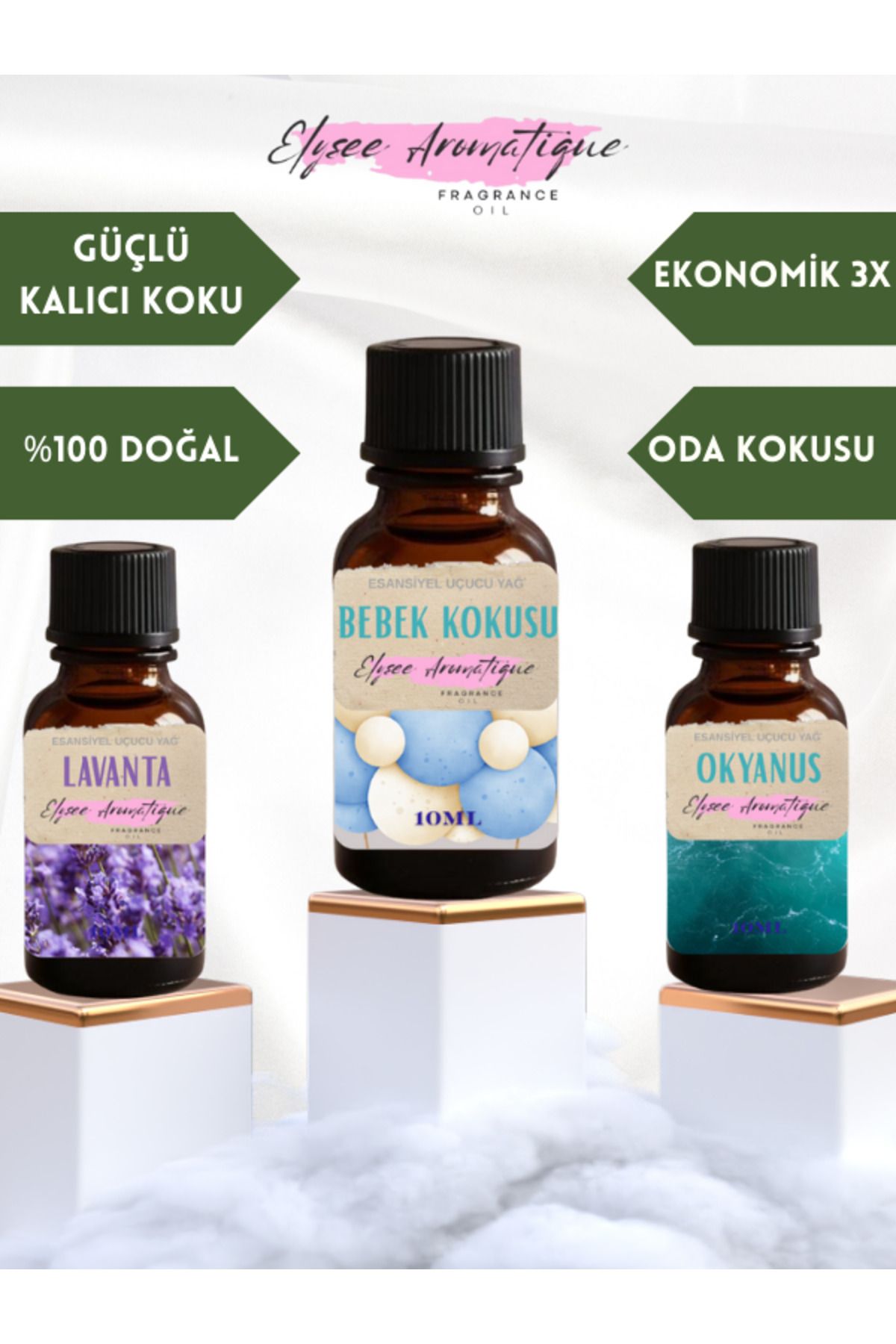 Elysee Aromatique 3'lü Set Esansiyel Uçucu Koku Yağı Difüzör Esansı Buhurdanlık Yağı Aromaterapi Yağı