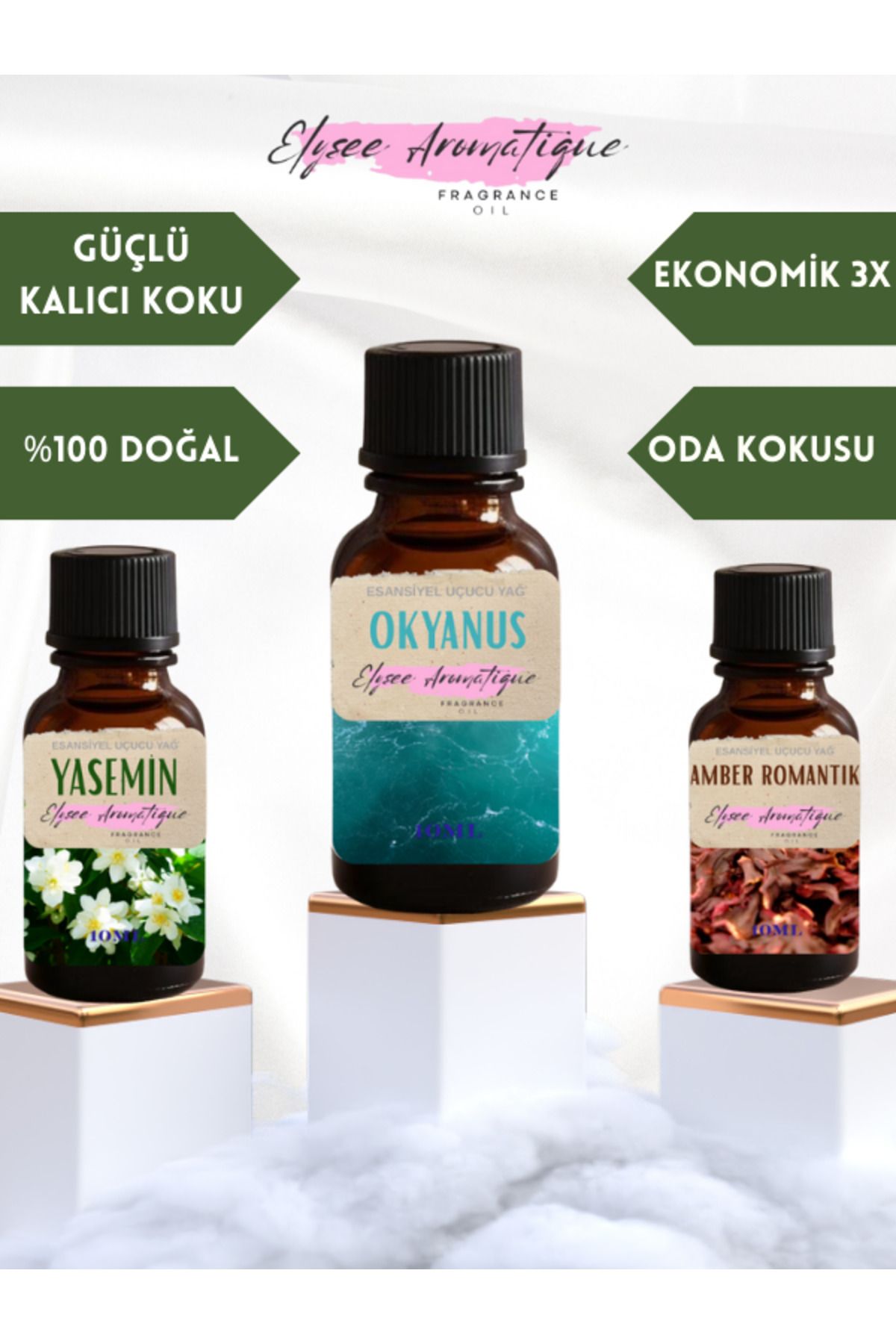 Elysee Aromatique 3'lü Set Esansiyel Uçucu Koku Yağı Difüzör Esansı Buhurdanlık Yağı Aromaterapi Yağı