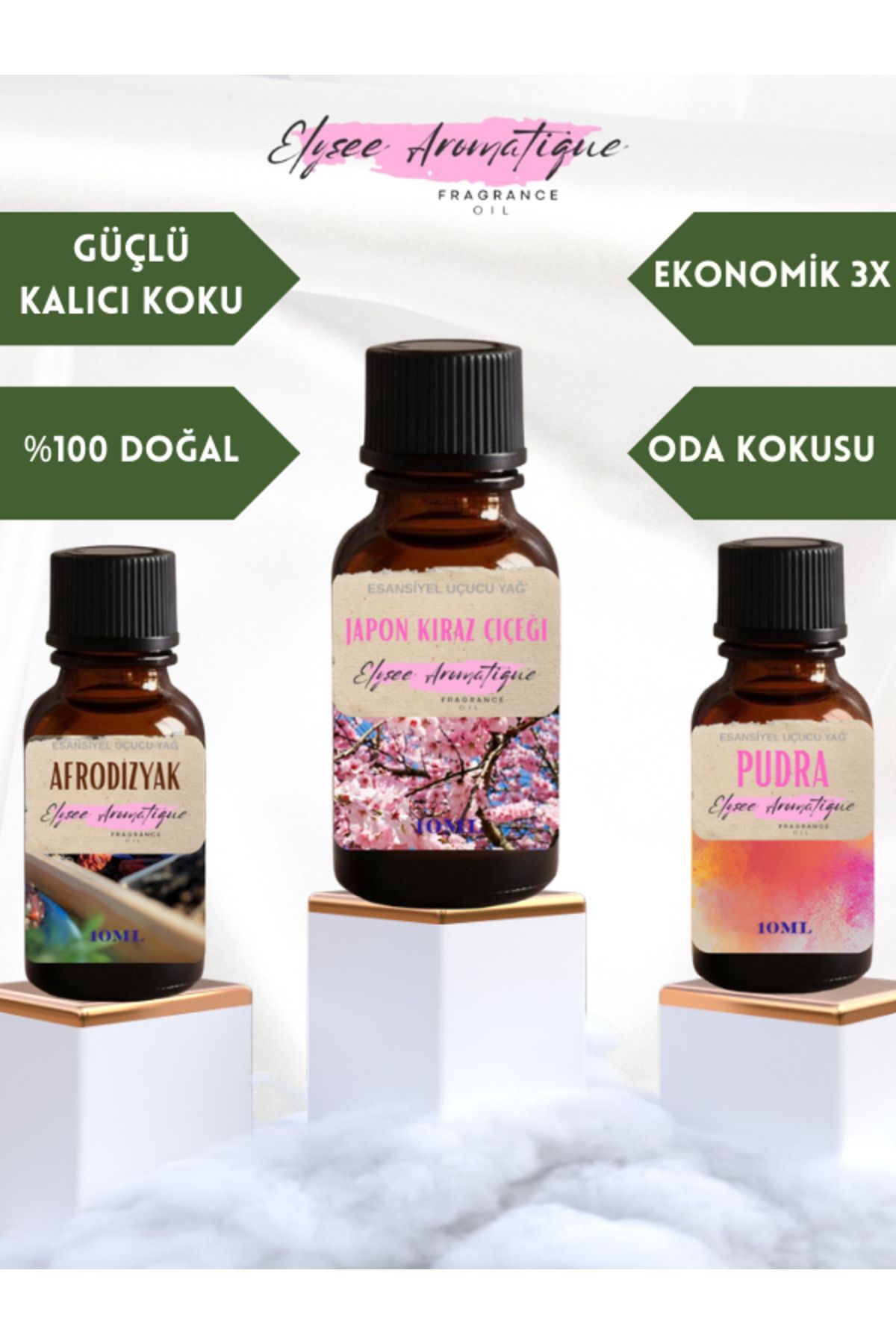 Elysee Aromatique 3'lü Set Esansiyel Uçucu Koku Yağı Difüzör Esansı Buhurdanlık Yağı Aromaterapi Yağı