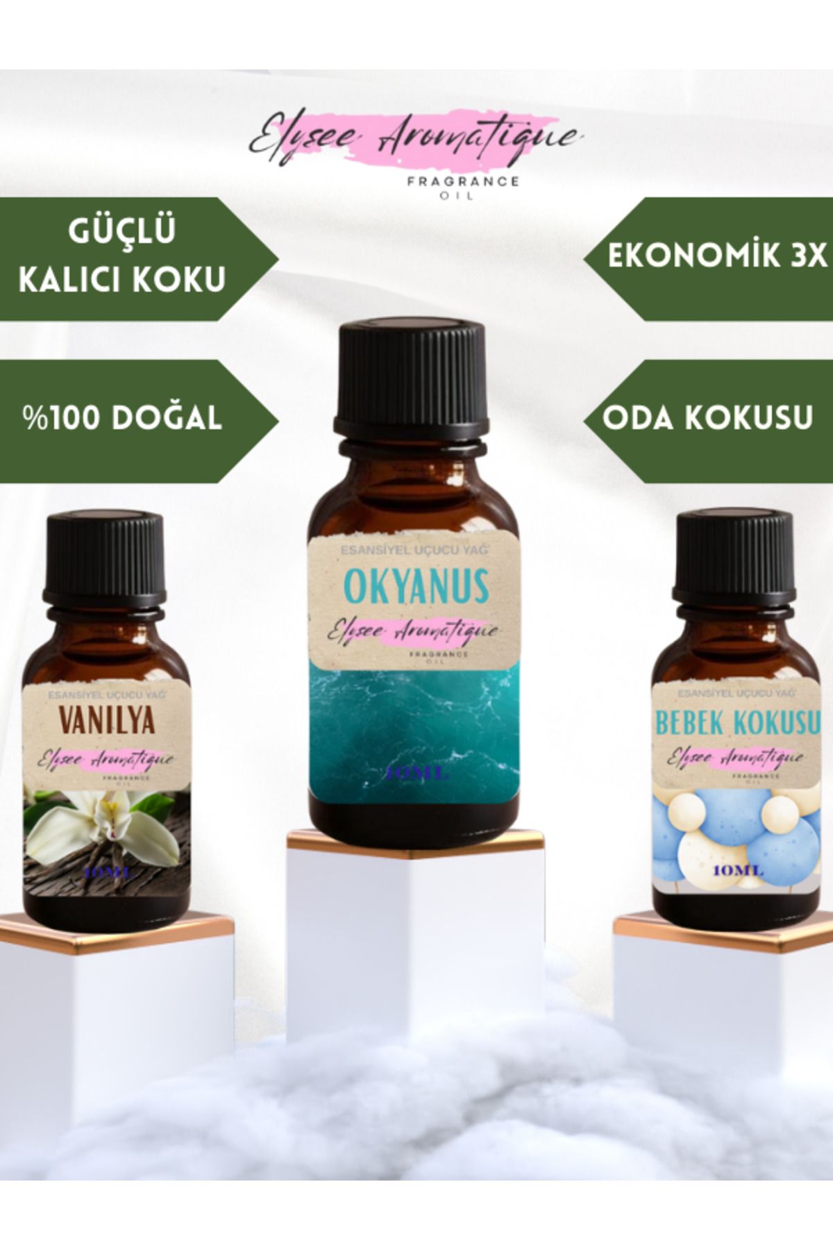 Elysee Aromatique 3'lü Set Esansiyel Uçucu Koku Yağı Difüzör Esansı Buhurdanlık Yağı Aromaterapi Yağı
