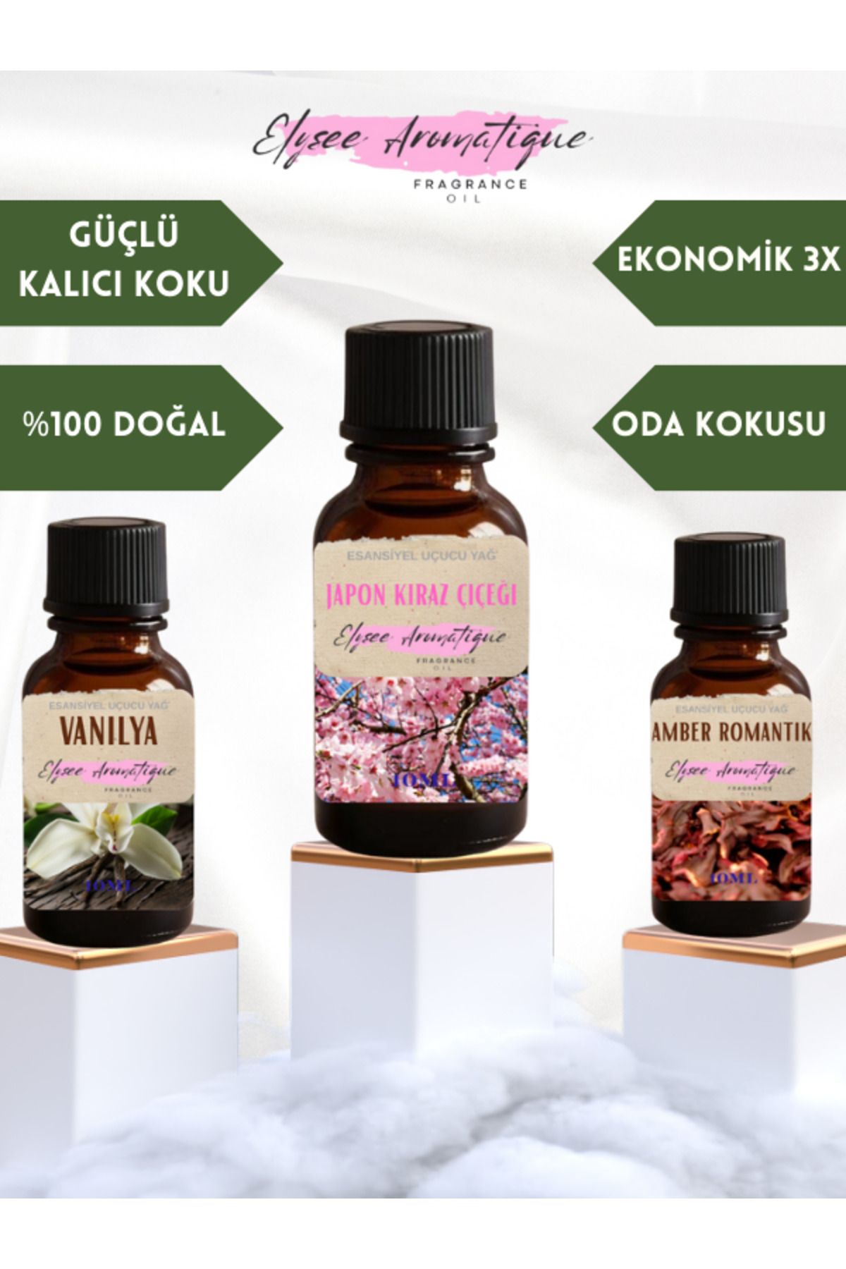 Elysee Aromatique 3'lü Set Esansiyel Uçucu Koku Yağı Difüzör Esansı Buhurdanlık Yağı Aromaterapi Yağı