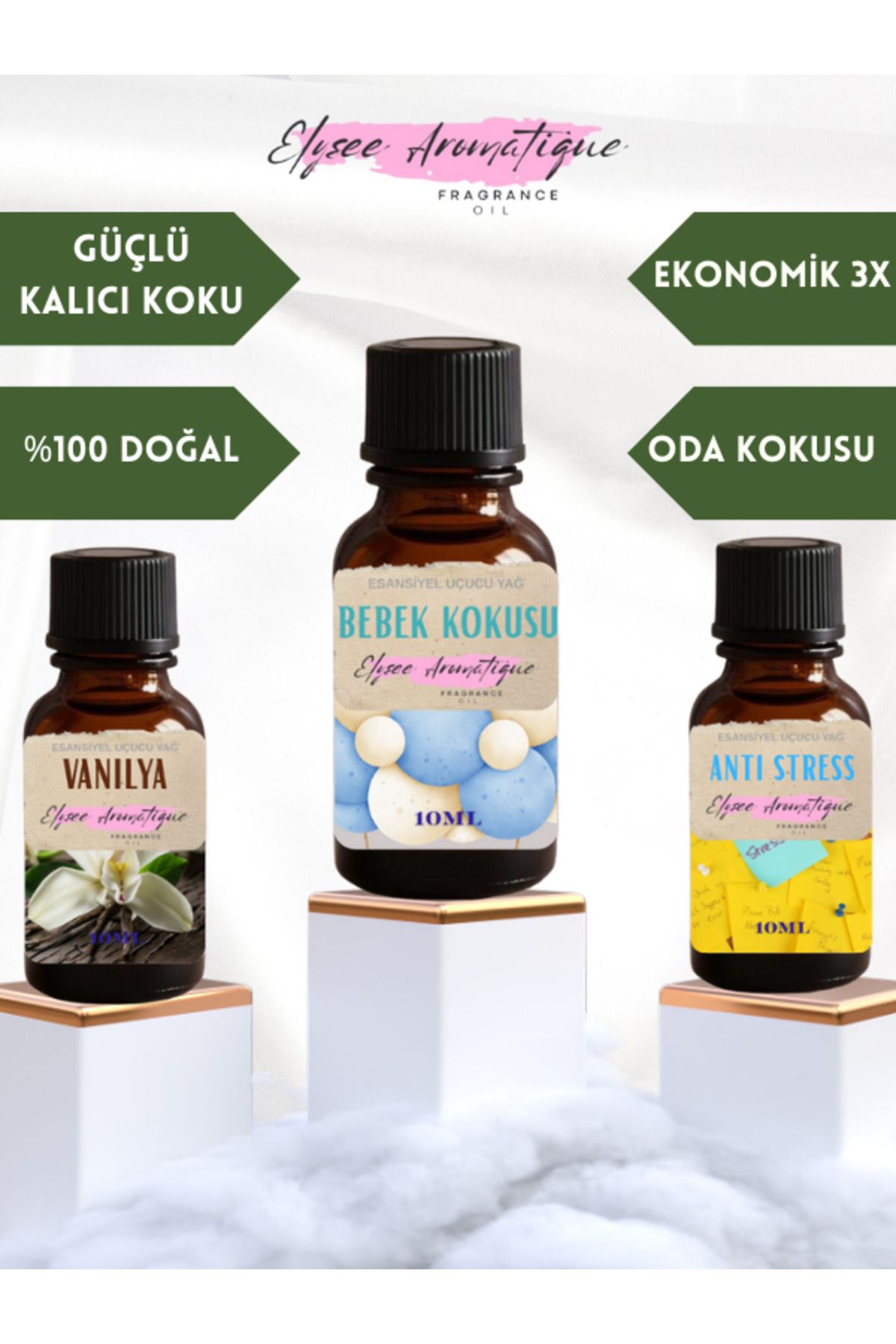 Elysee Aromatique 3'lü Set Esansiyel Uçucu Koku Yağı Difüzör Esansı Buhurdanlık Yağı Aromaterapi Yağı