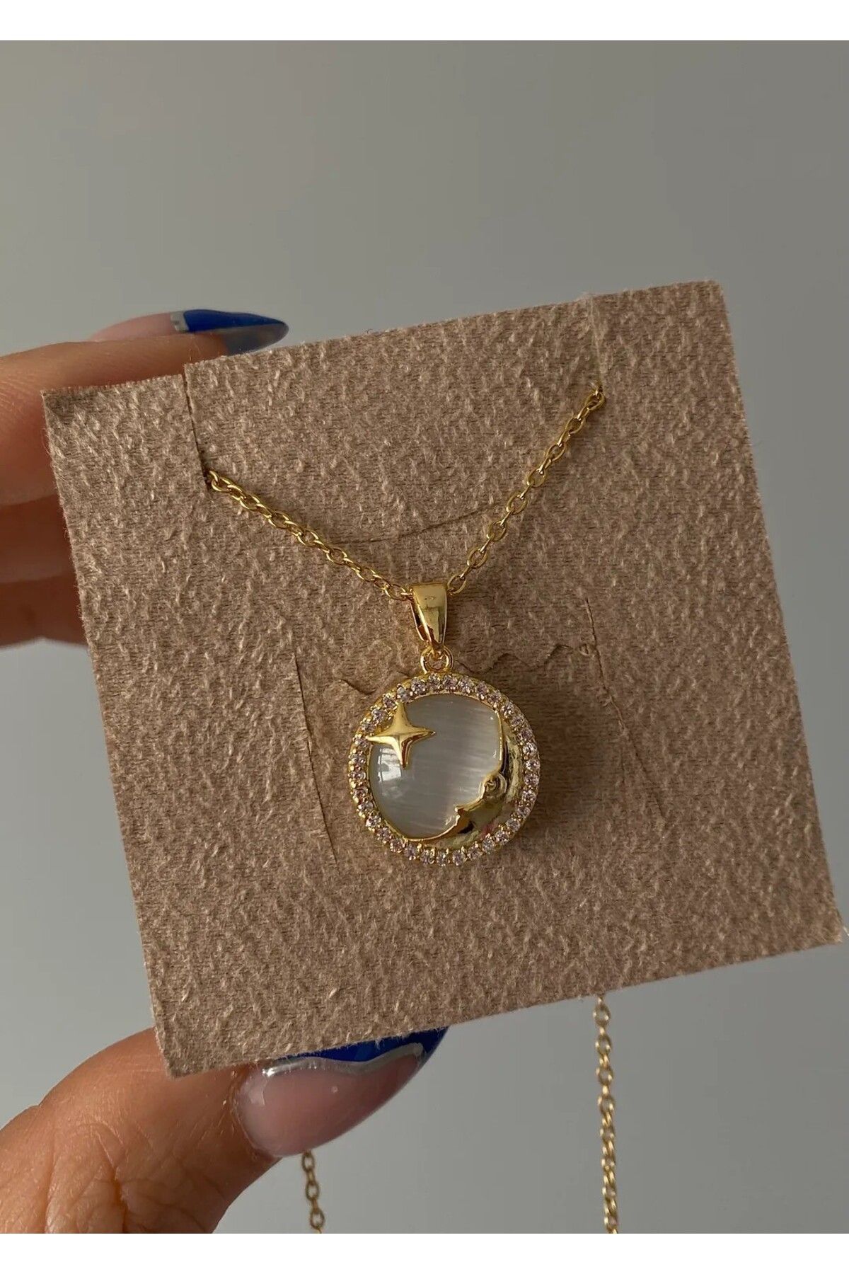 h&b design jewel Çelik Ay Yıldız Detaylı Kolye