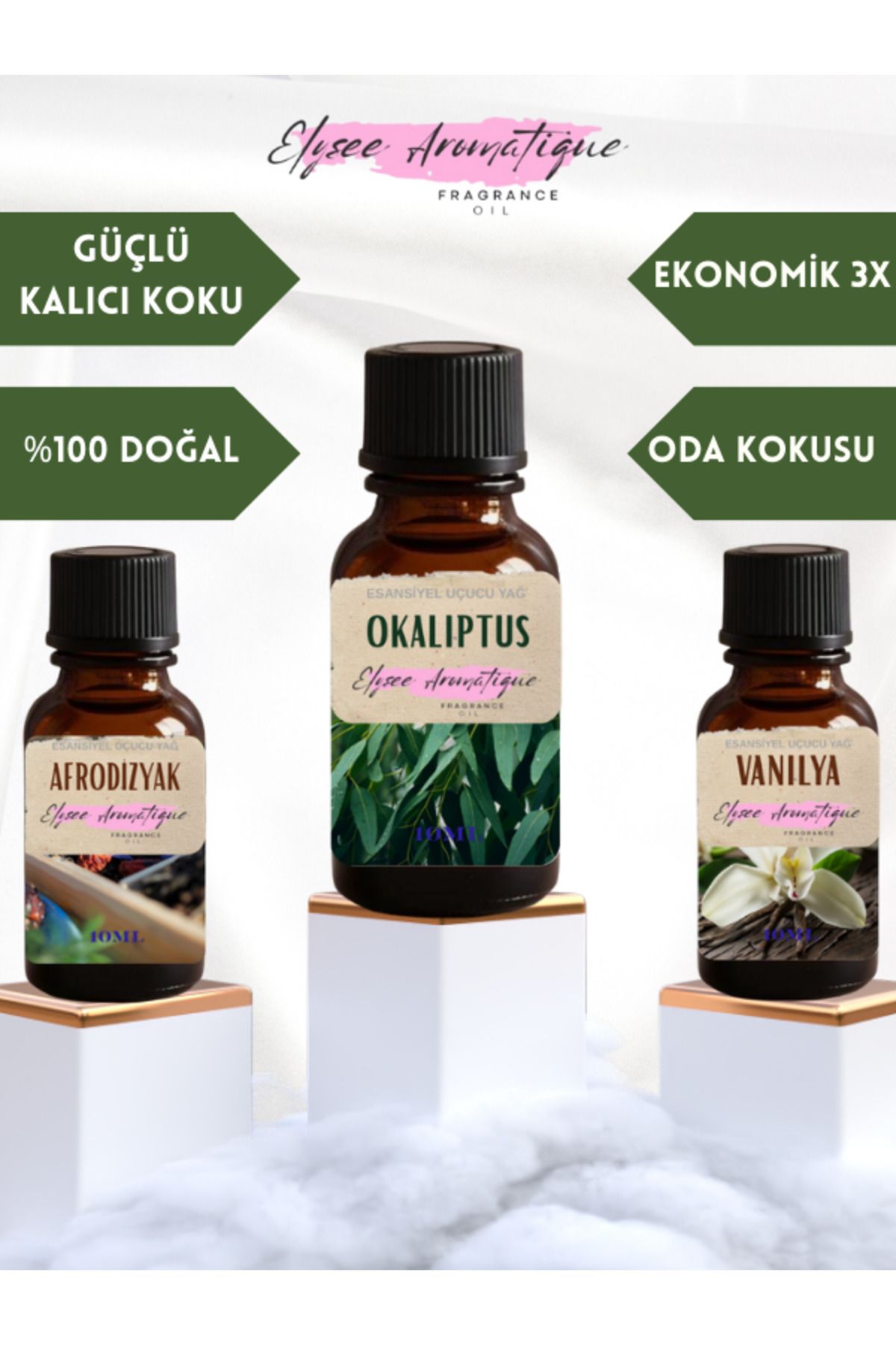 Elysee Aromatique 3'lü Set Esansiyel Uçucu Koku Yağı Difüzör Esansı Buhurdanlık Yağı Aromaterapi Yağı