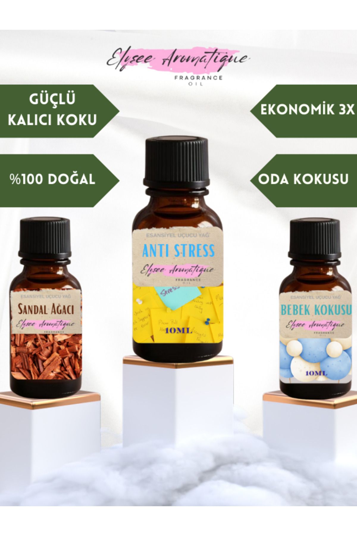 Elysee Aromatique 3'lü Set Esansiyel Uçucu Koku Yağı Difüzör Esansı Buhurdanlık Yağı Aromaterapi Yağı