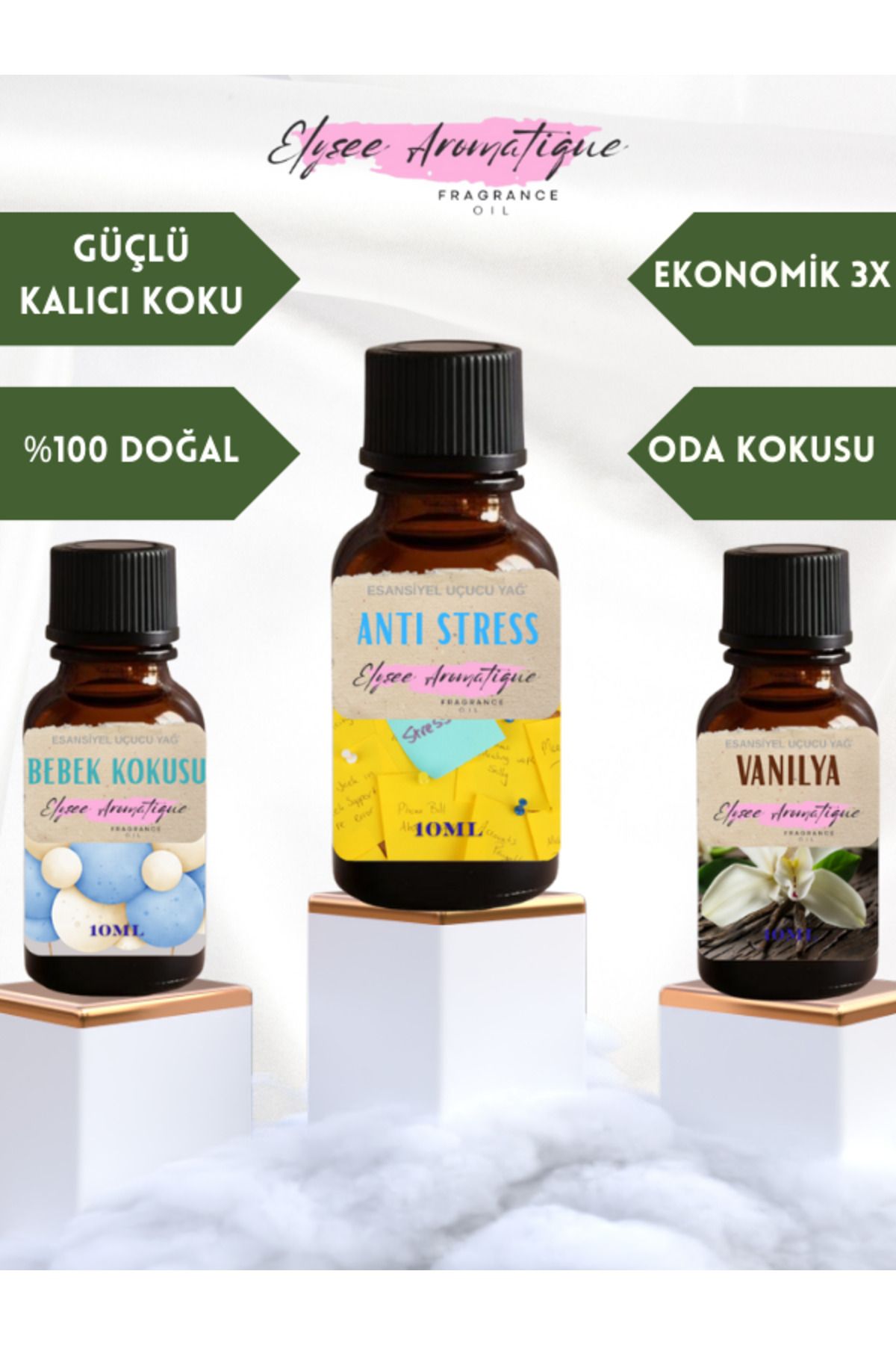 Elysee Aromatique 3'lü Set Esansiyel Uçucu Koku Yağı Difüzör Esansı Buhurdanlık Yağı Aromaterapi Yağı