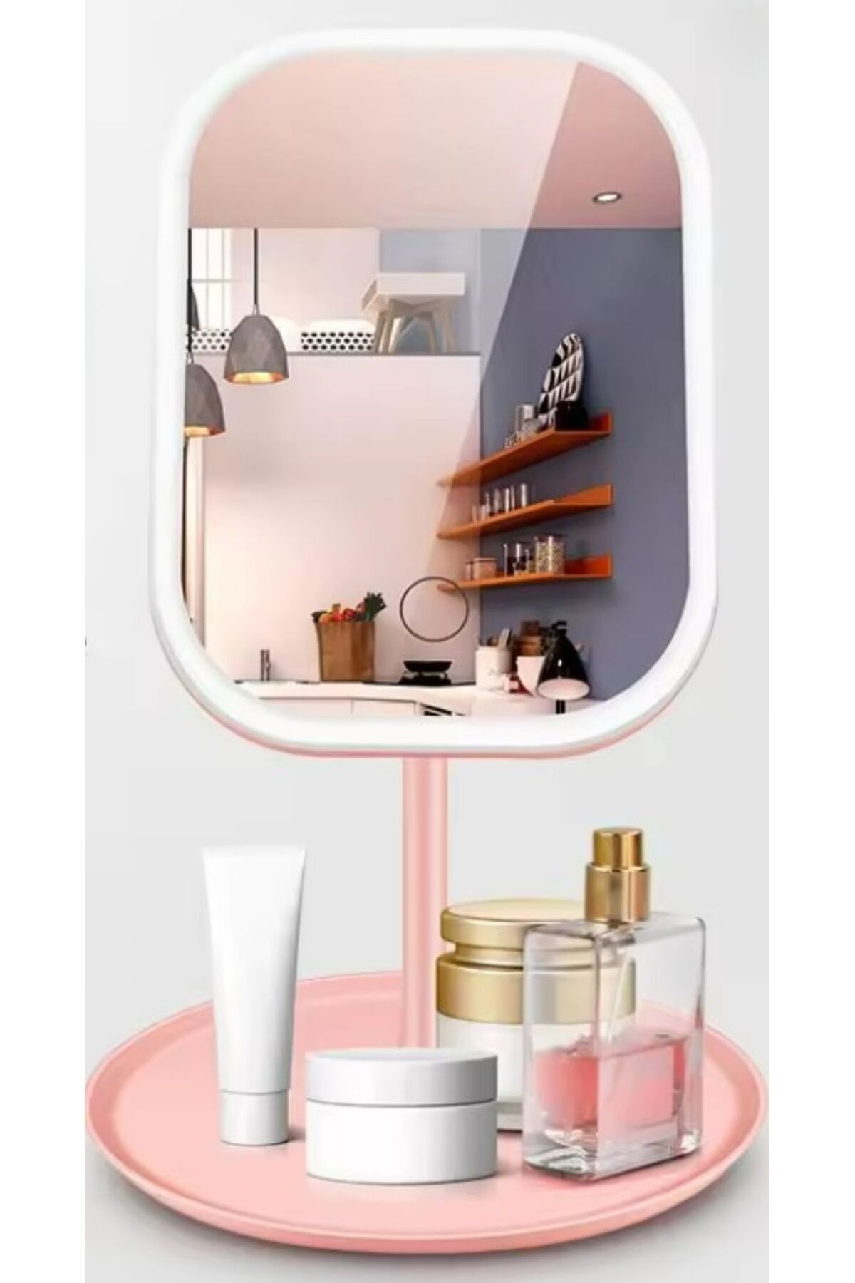 TARIK HOME 3 Renk Dokunmatik Led'li Taşınabilir Şarjlı Işıklı Standlı Makyaj Aynası