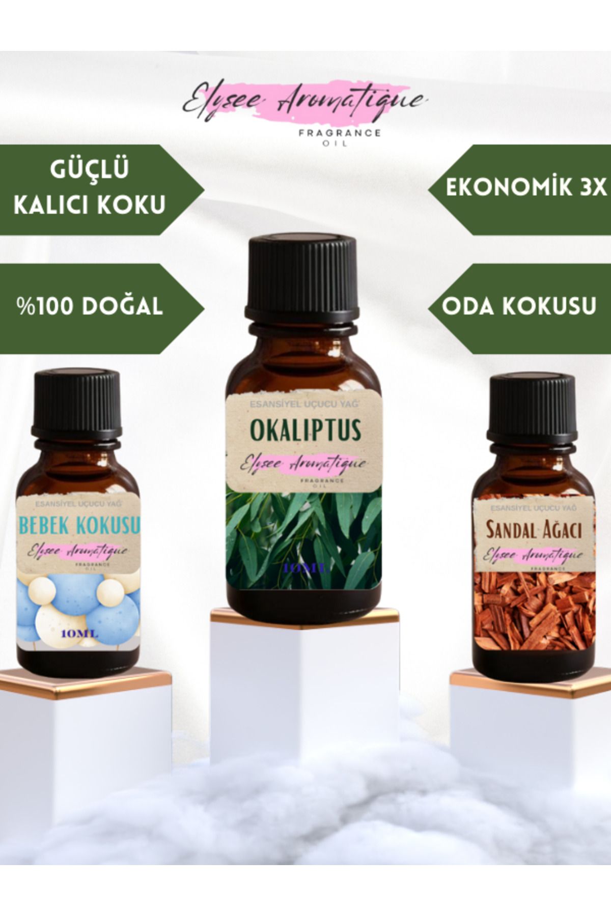 Elysee Aromatique 3'lü Set Esansiyel Uçucu Koku Yağı Difüzör Esansı Buhurdanlık Yağı Aromaterapi Yağı