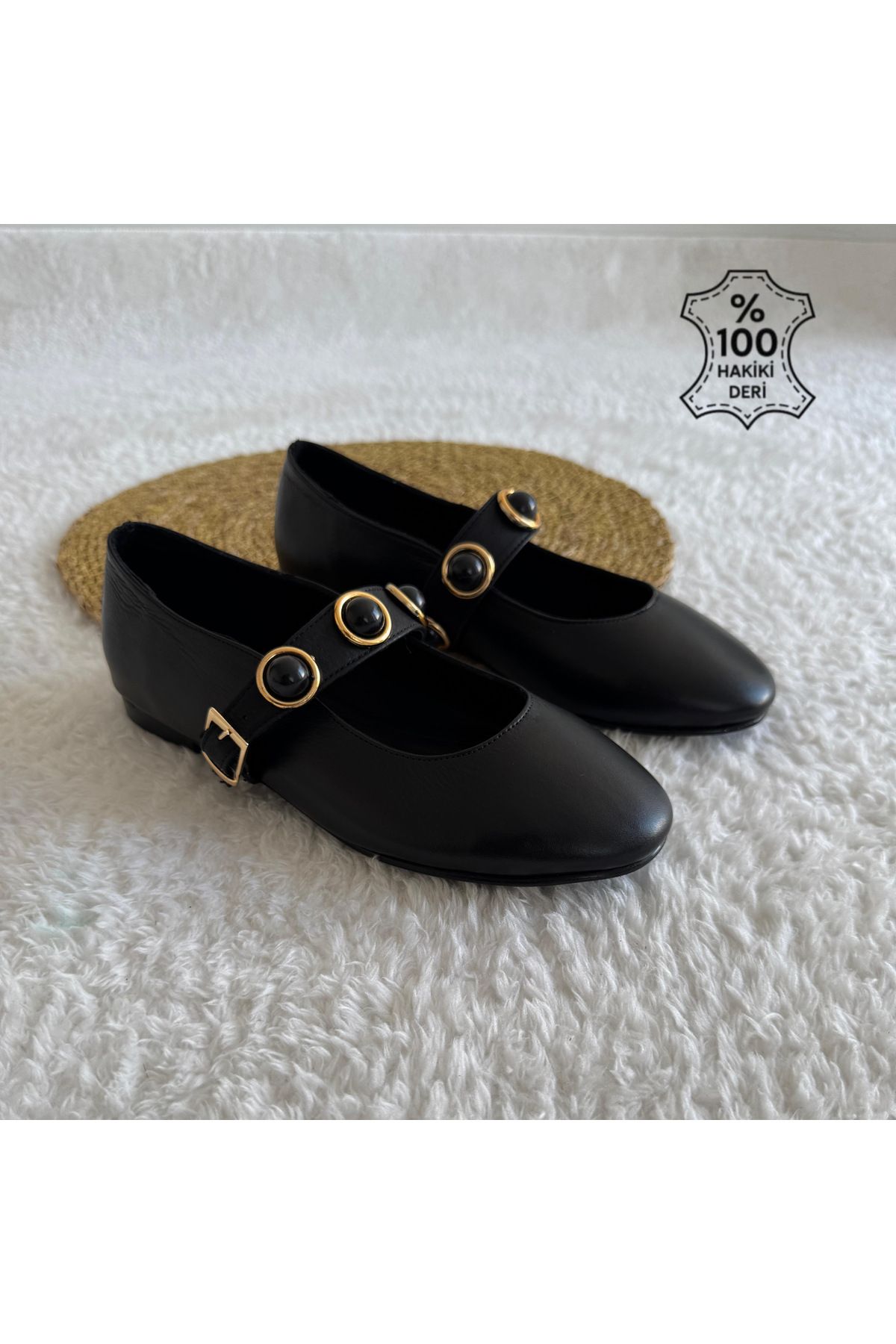 MODA Babeting Siyah Hakiki Deri Alya Babet