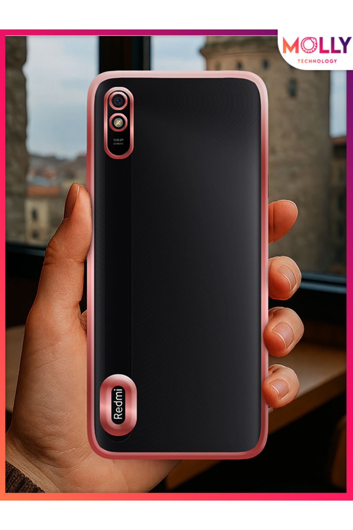 Molly Xiaomi Redmi 9A İçin Kenarları Rose Lens Koruyuculu Lou Lazer Şeffaf Silikon Kılıf