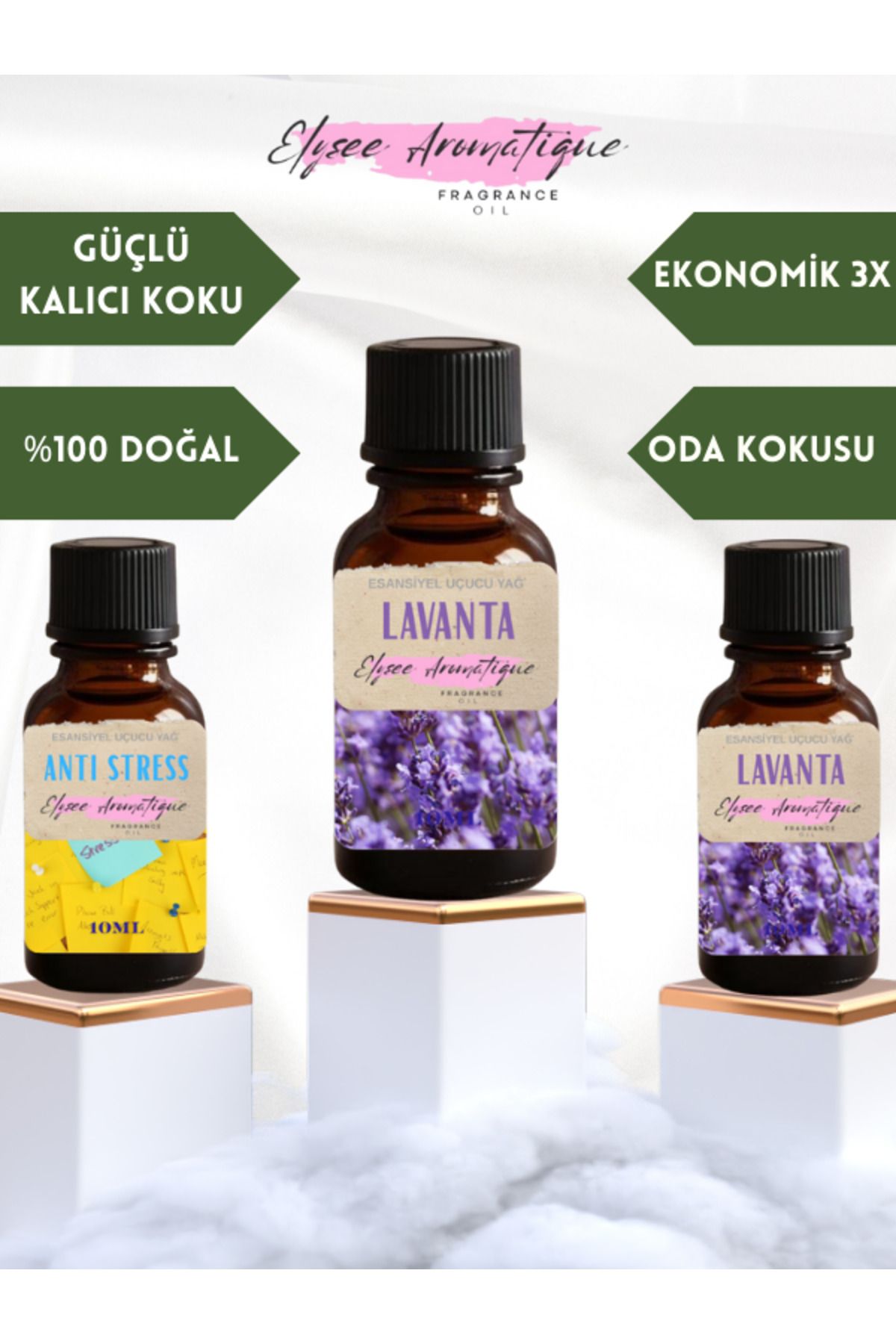 Elysee Aromatique 3'lü Set Esansiyel Uçucu Koku Yağı Difüzör Esansı Buhurdanlık Yağı Aromaterapi Yağı