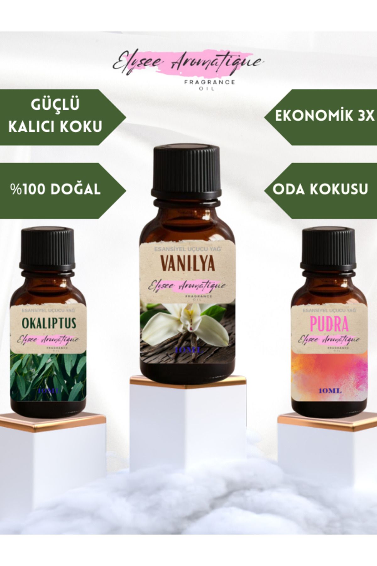 Elysee Aromatique 3'lü Set Esansiyel Uçucu Koku Yağı Difüzör Esansı Buhurdanlık Yağı Aromaterapi Yağı