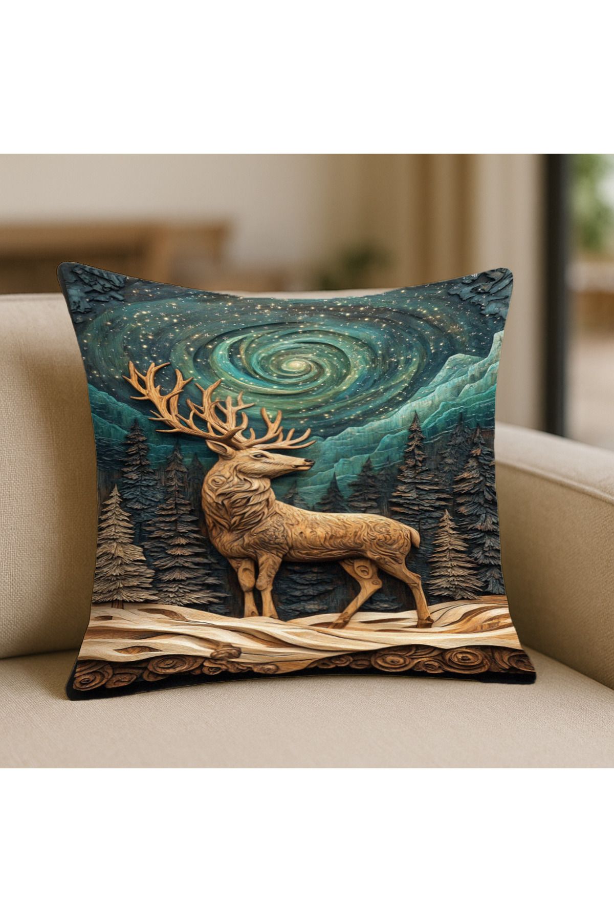 TURKISHRUG KINGDOM Vintage Tarz Sarı Desenli Kırlent Kılıfı – 43x43 cm, Çift Taraflı, Fermuarlı, Yıkanabilir