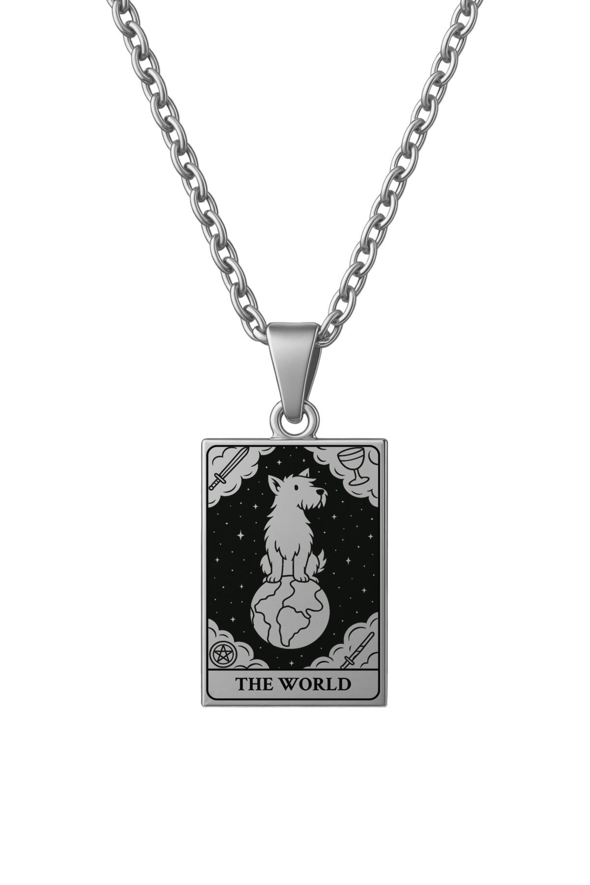 ArtinArt The World - Dünya Köpek Tarot Kart | 316L Çelik Kolye