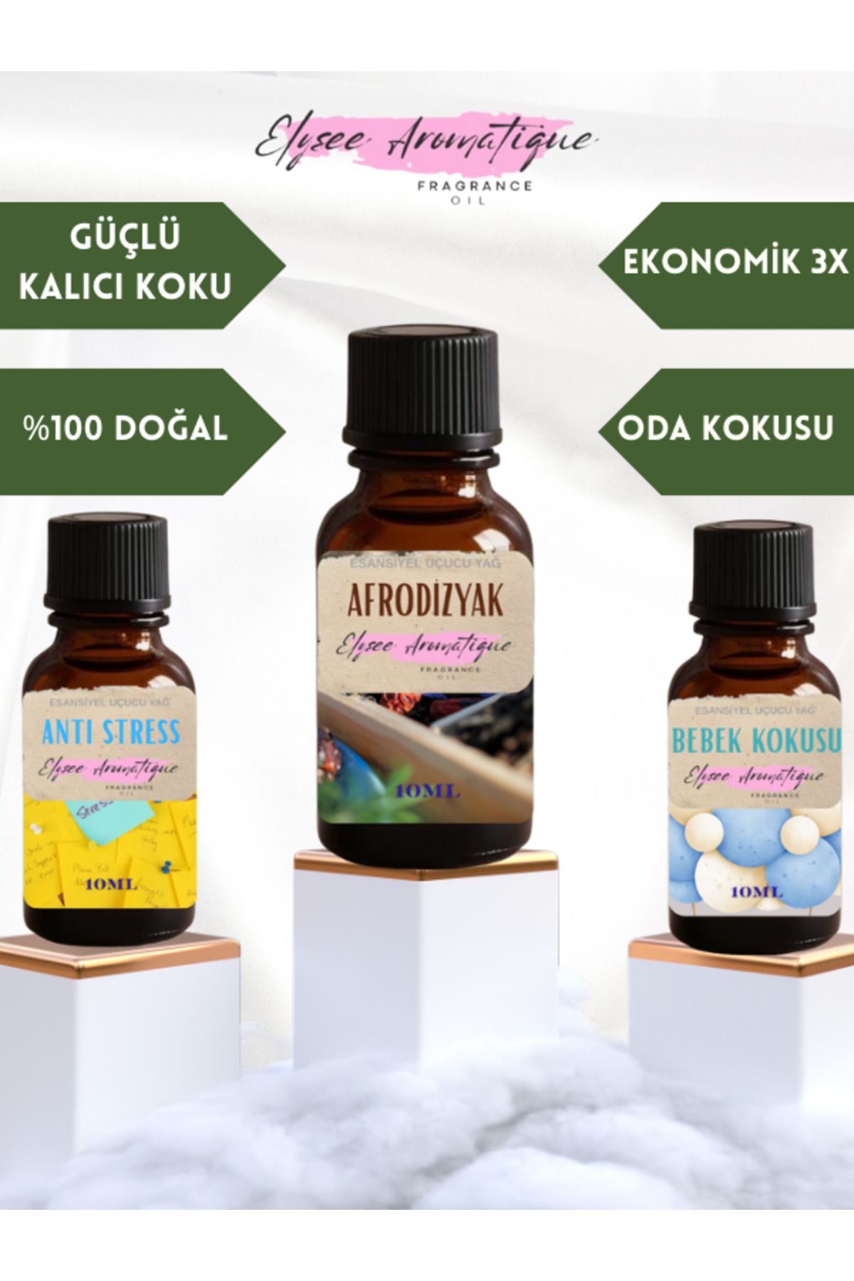 Elysee Aromatique 3'lü Set Esansiyel Uçucu Koku Yağı Difüzör Esansı Buhurdanlık Yağı Aromaterapi Yağı