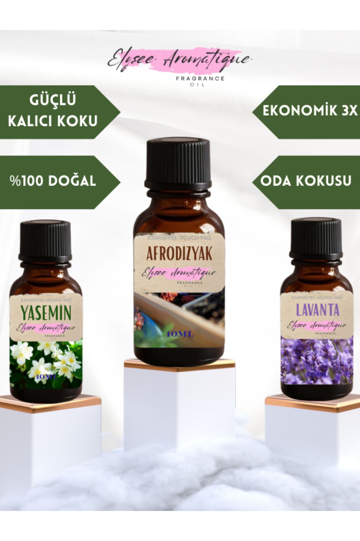 Elysee Aromatique 3'lü Set Esansiyel Uçucu Koku Yağı Difüzör Esansı Buhurdanlık Yağı Aromaterapi Yağı