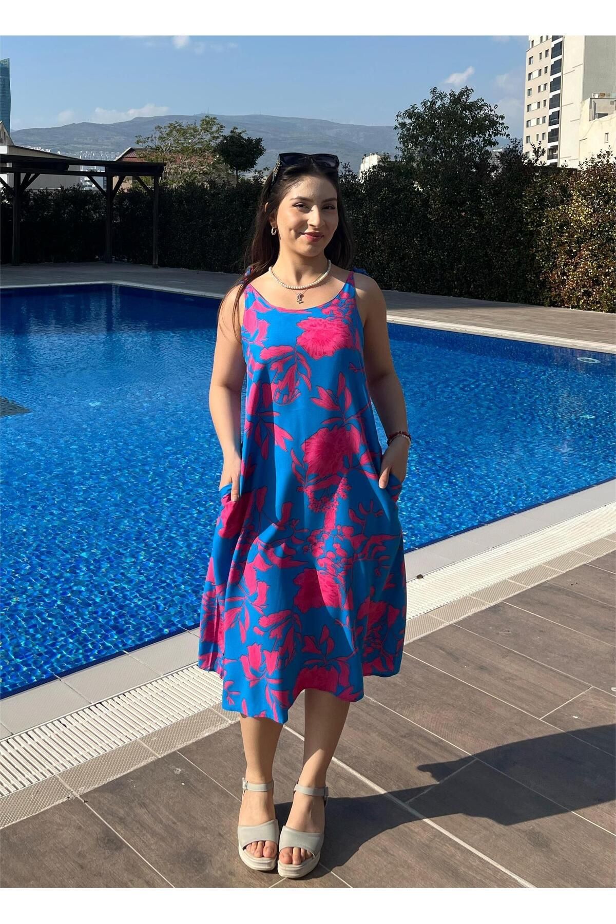 ELSEBUTİKTR İP ASKILI DOKUMA VİSKON ELBİSE