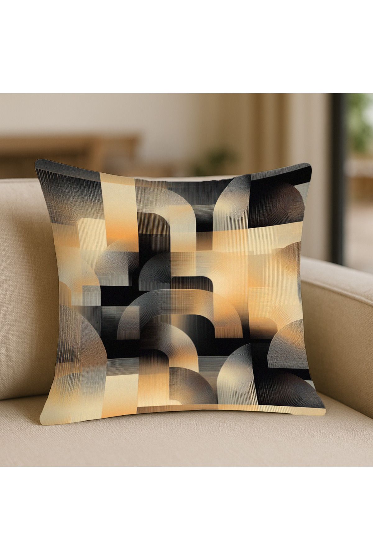 TURKISHRUG KINGDOM Modern Tarz Bej Desenli Kırlent Kılıfı – 43x43 cm, Çift Taraflı, Fermuarlı, Yıkanabilir