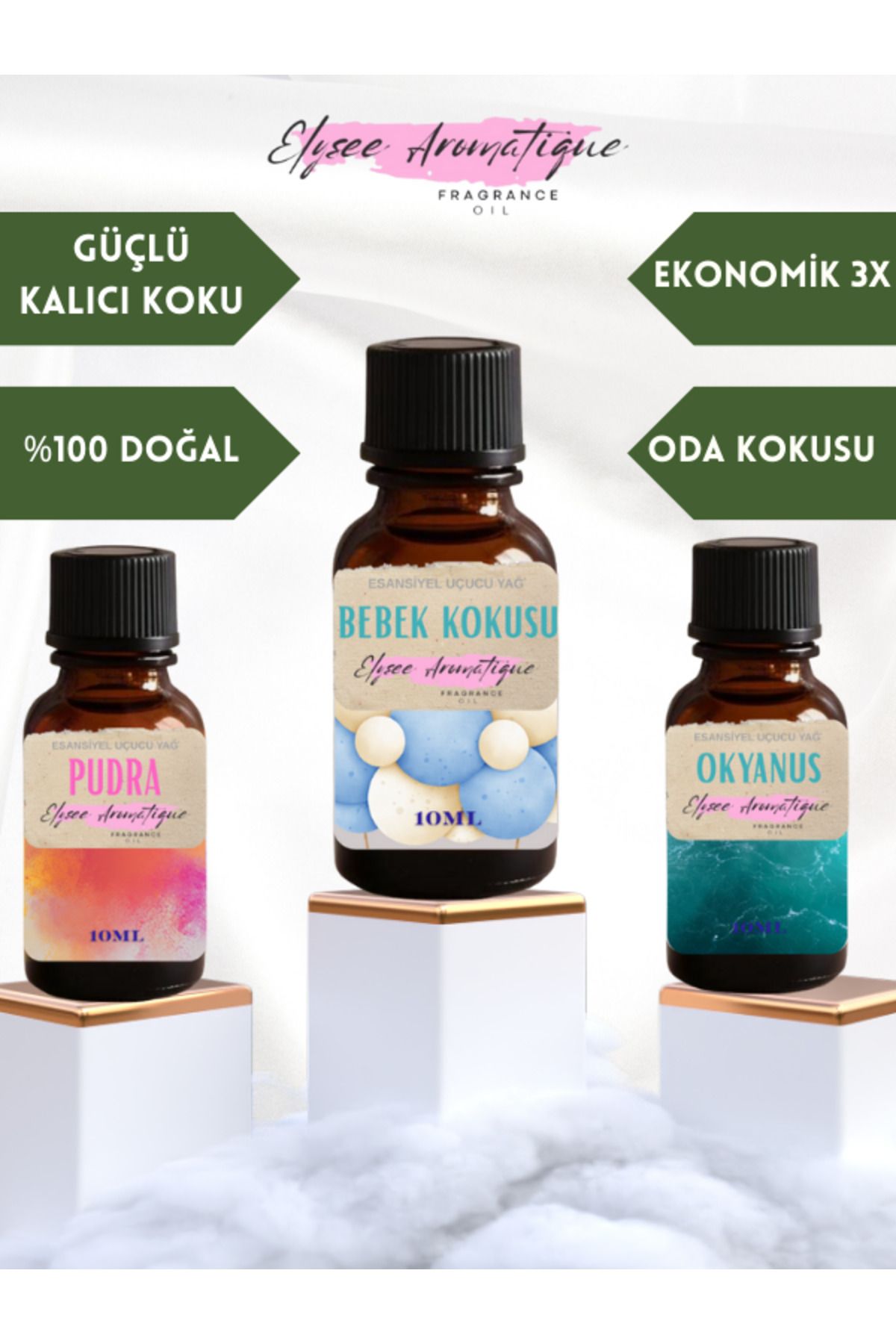 Elysee Aromatique 3'lü Set Esansiyel Uçucu Koku Yağı Difüzör Esansı Buhurdanlık Yağı Aromaterapi Yağı