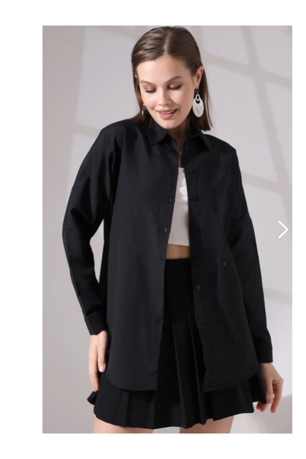 orucbutik Kadın Siyah Oversize Uzun Basic Gömlek