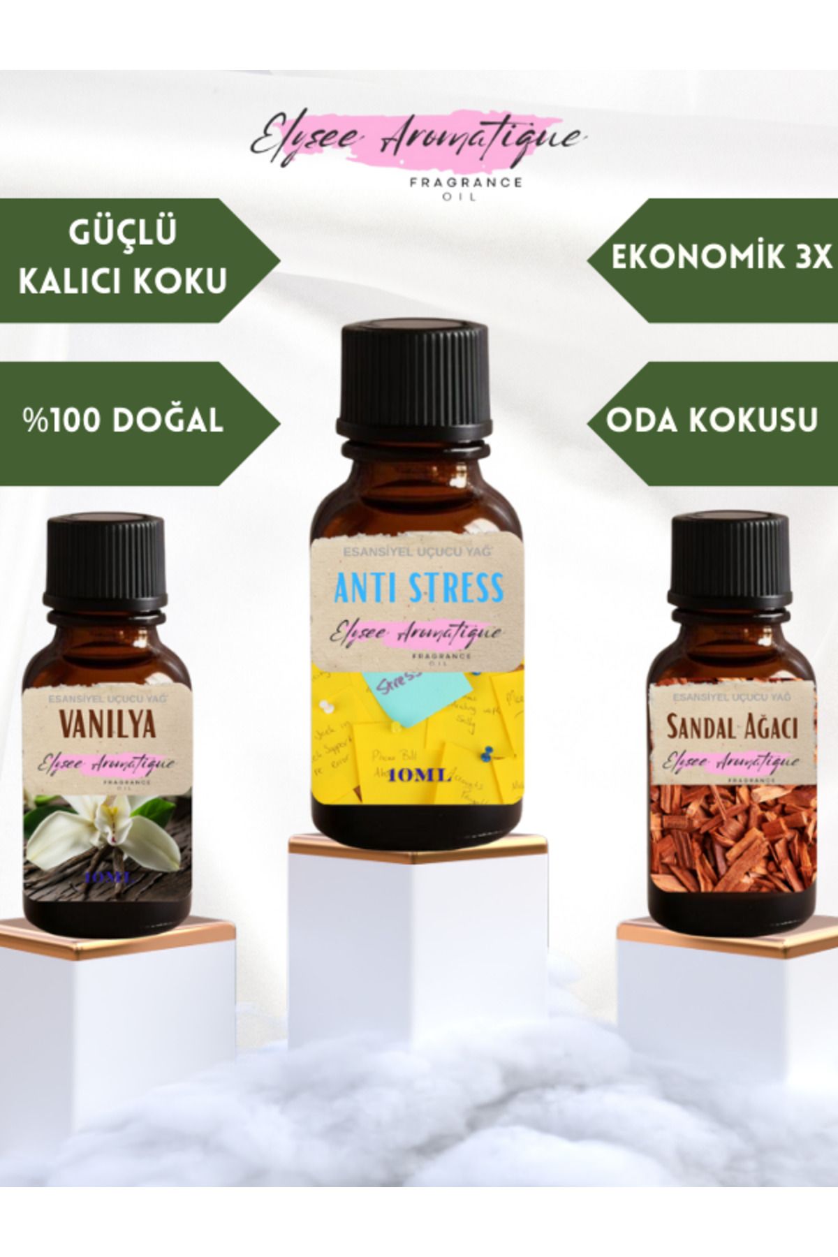 Elysee Aromatique 3'lü Set Esansiyel Uçucu Koku Yağı Difüzör Esansı Buhurdanlık Yağı Aromaterapi Yağı