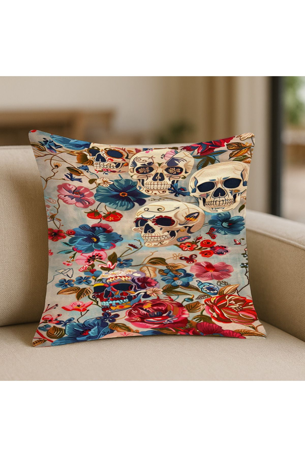 TURKISHRUG KINGDOM Kuru Kafa Kırlent Kılıfı, Bohem Tarz – 43x43 cm, Çift Taraflı, Fermuarlı, Yıkanabilir