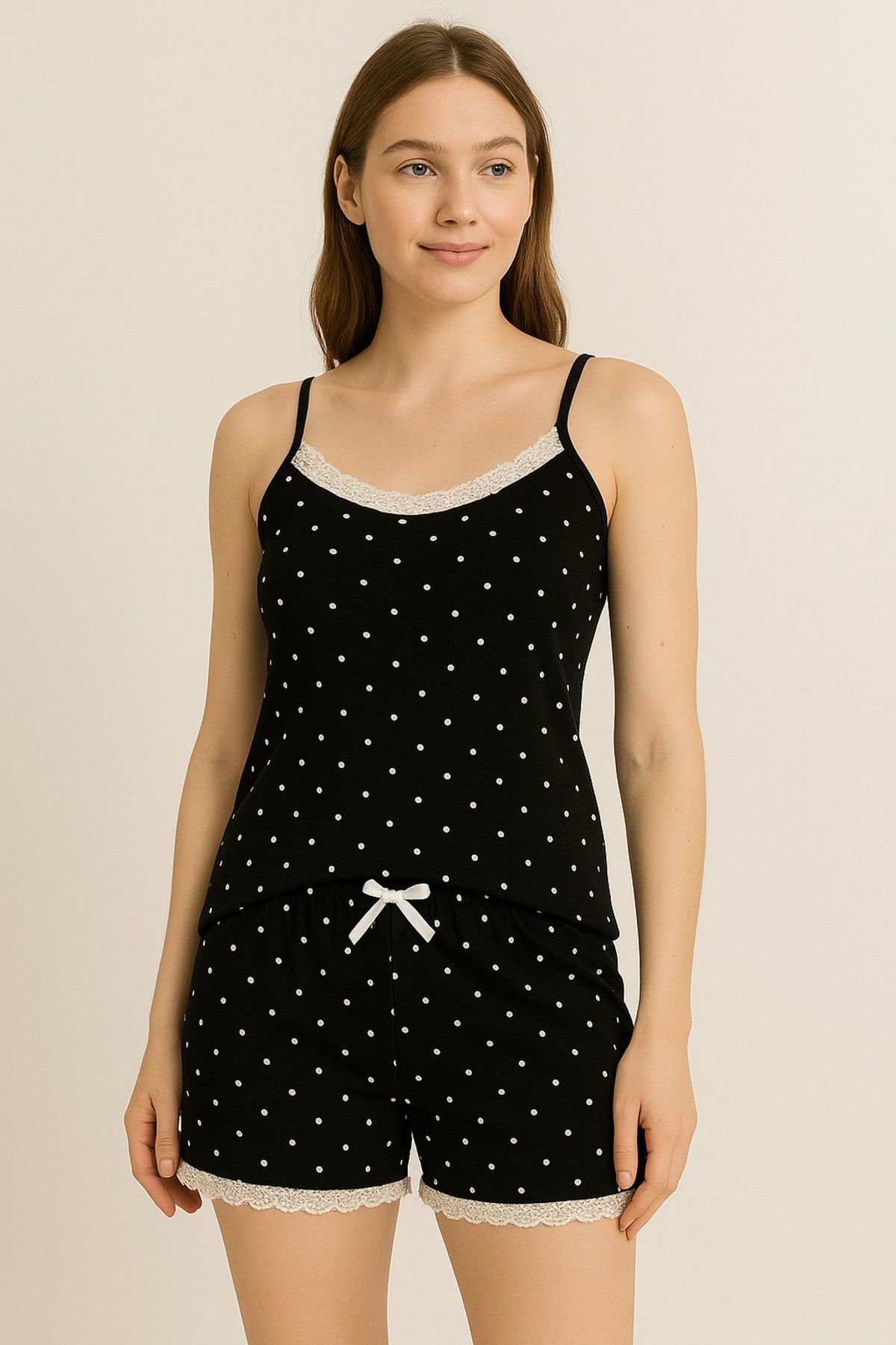 sıla sella %100 Bambu Kumaş Kadın İp Askılı Şortlu Pijama Takımı
