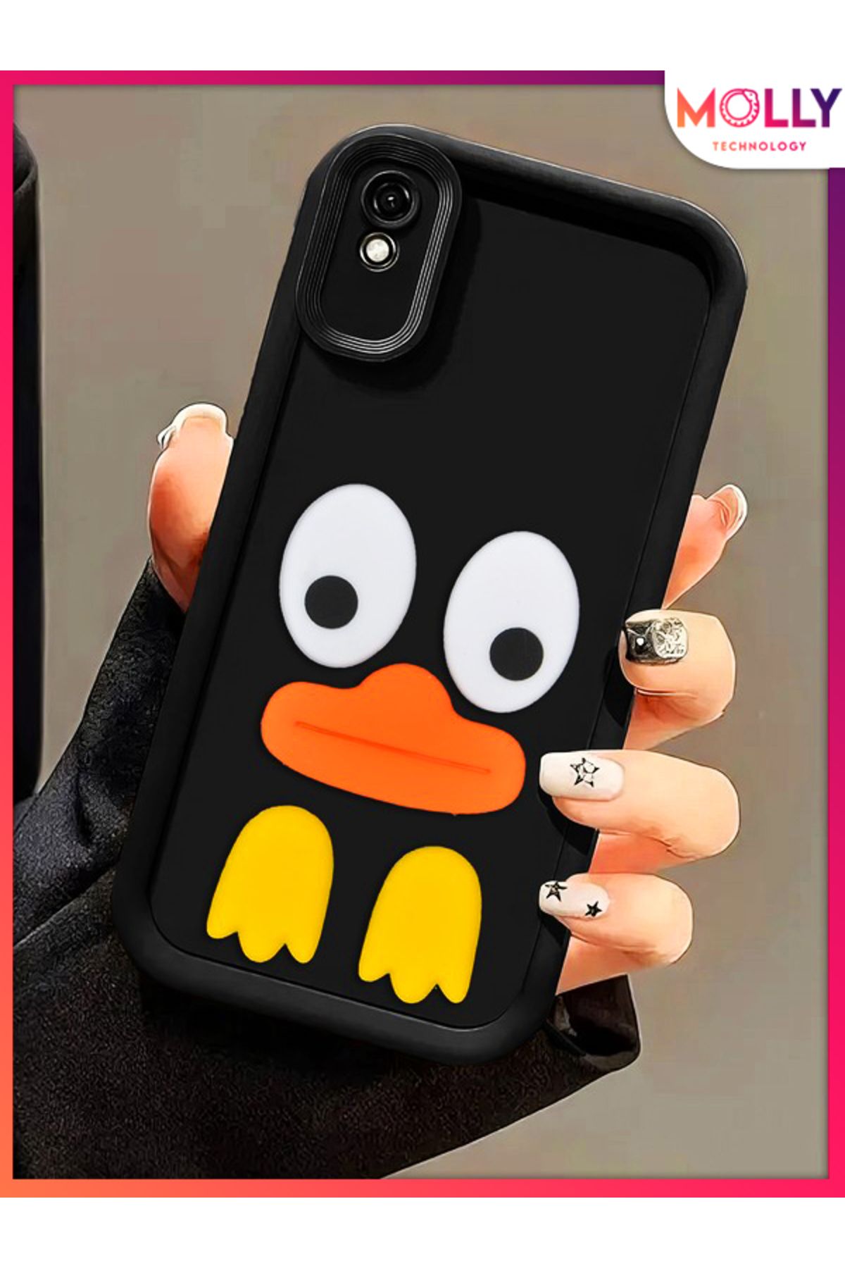 Molly Xiaomi Redmi 9A İçin Siyah Kenarları Kalın 3d Kabartmalı Cute Duck Silikon Kılıf