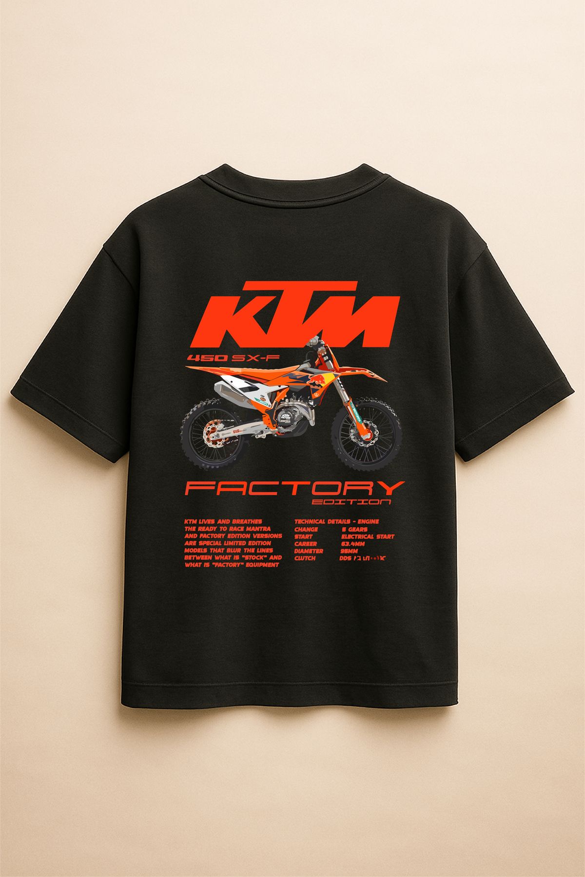Altair Tr Siyah Renk Oversize KTM Motosiklet Motorsiklet Baskılı Unisex Tişört T-Shirt
