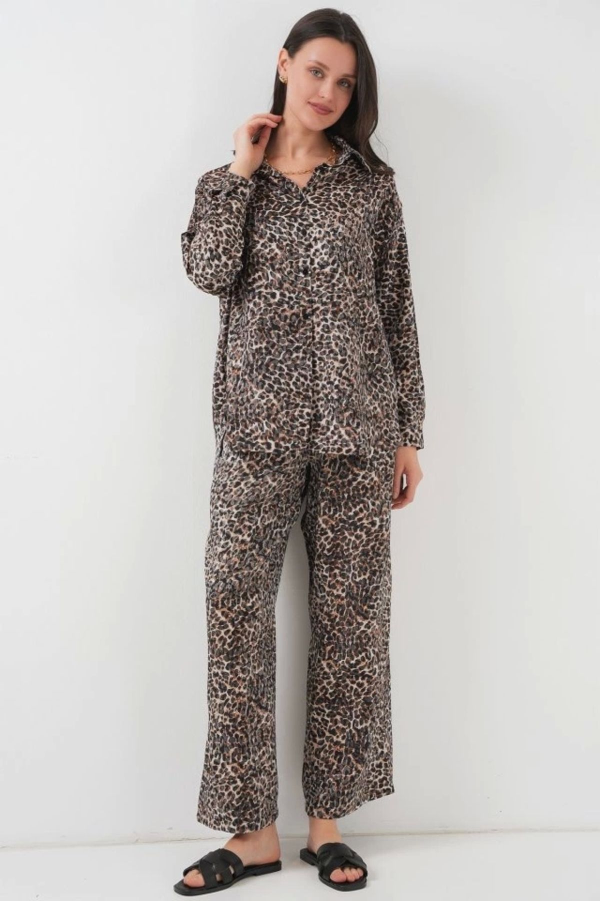 Kaplan 6699 Leopar Desenli Alt Üst Takım - C. Kahverengi
