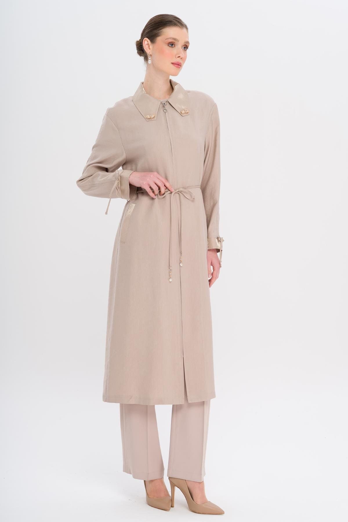 Olcay-Unlined Modal Cap with Beaded Collar and Drawstring Detail Stone 6751 2