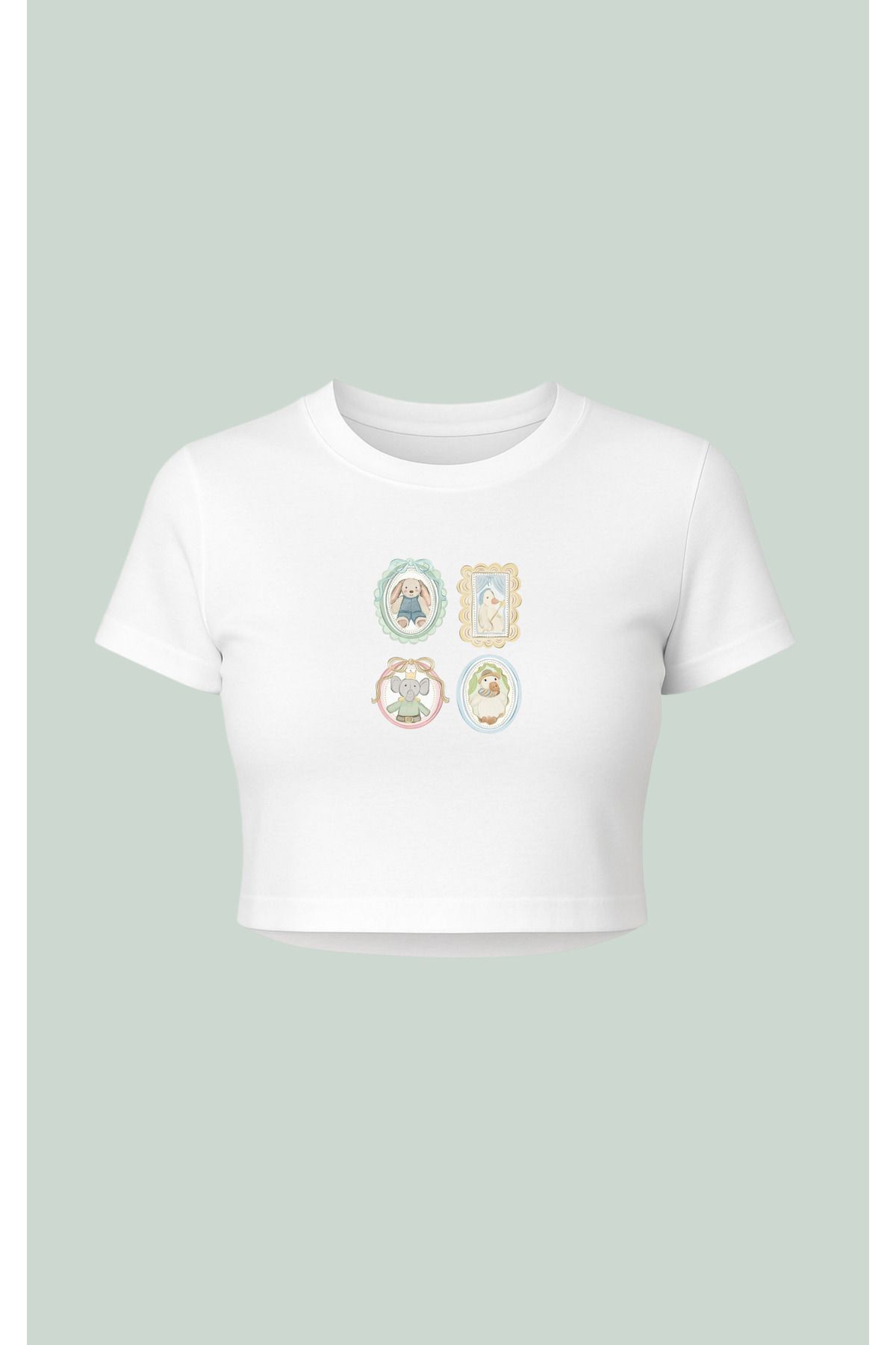 Altair Tr Beyaz Vintage Sevimli Tavşan Baskılı pinterest crop tşört tshirt