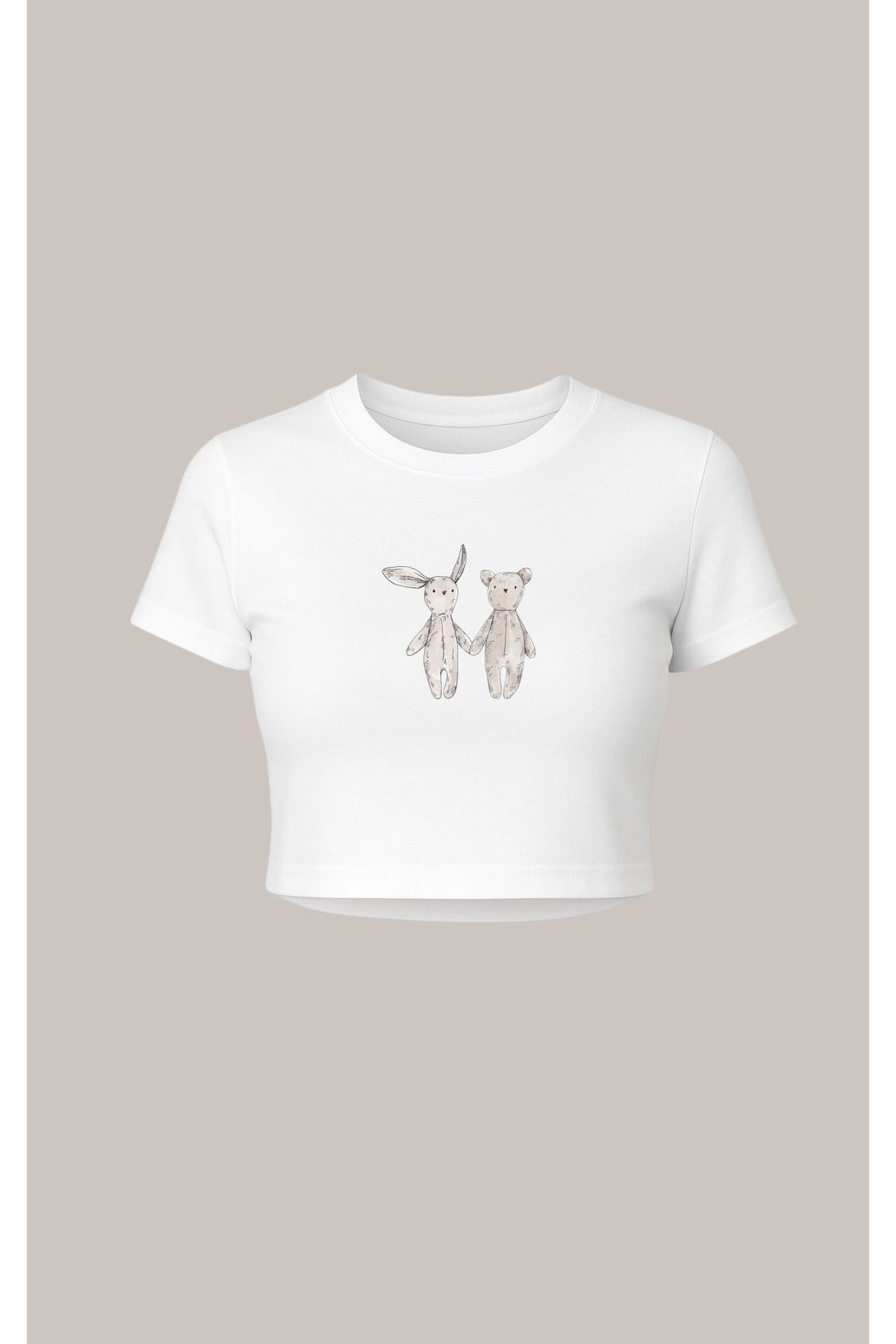 Altair Tr Beyaz Ayıcık Tavşan Coquette Baskılı pinterest crop tshirt pamuklu