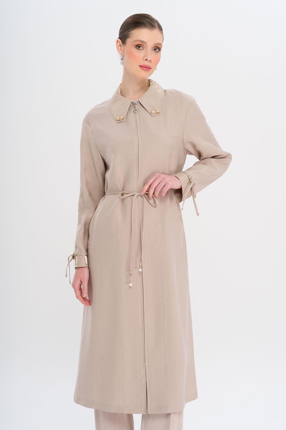Olcay-Unlined Modal Cap with Beaded Collar and Drawstring Detail Stone 6751 5