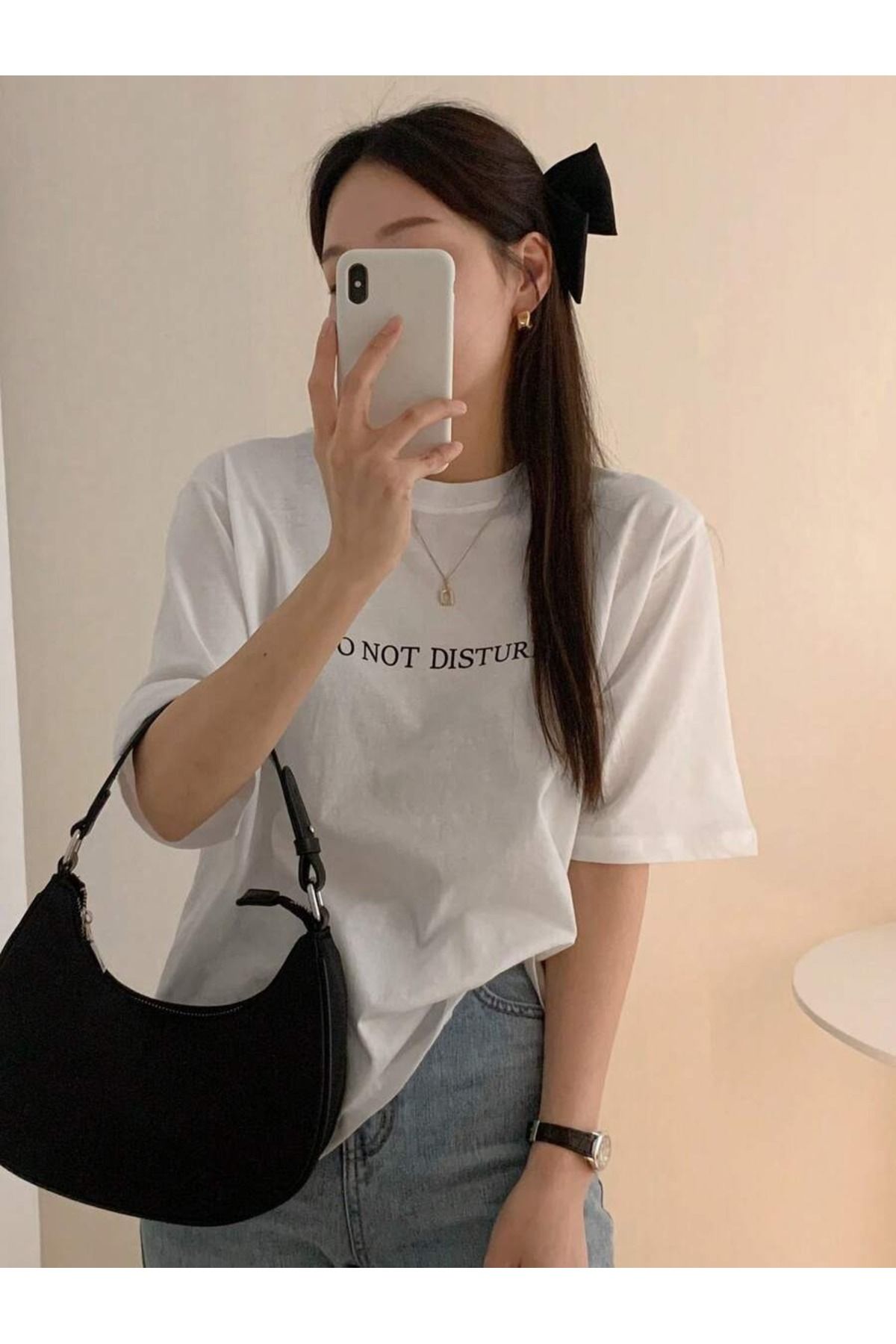PALPİTO Kadın Beyaz Do Not Disturb Baskılı Oversize T-Shirt