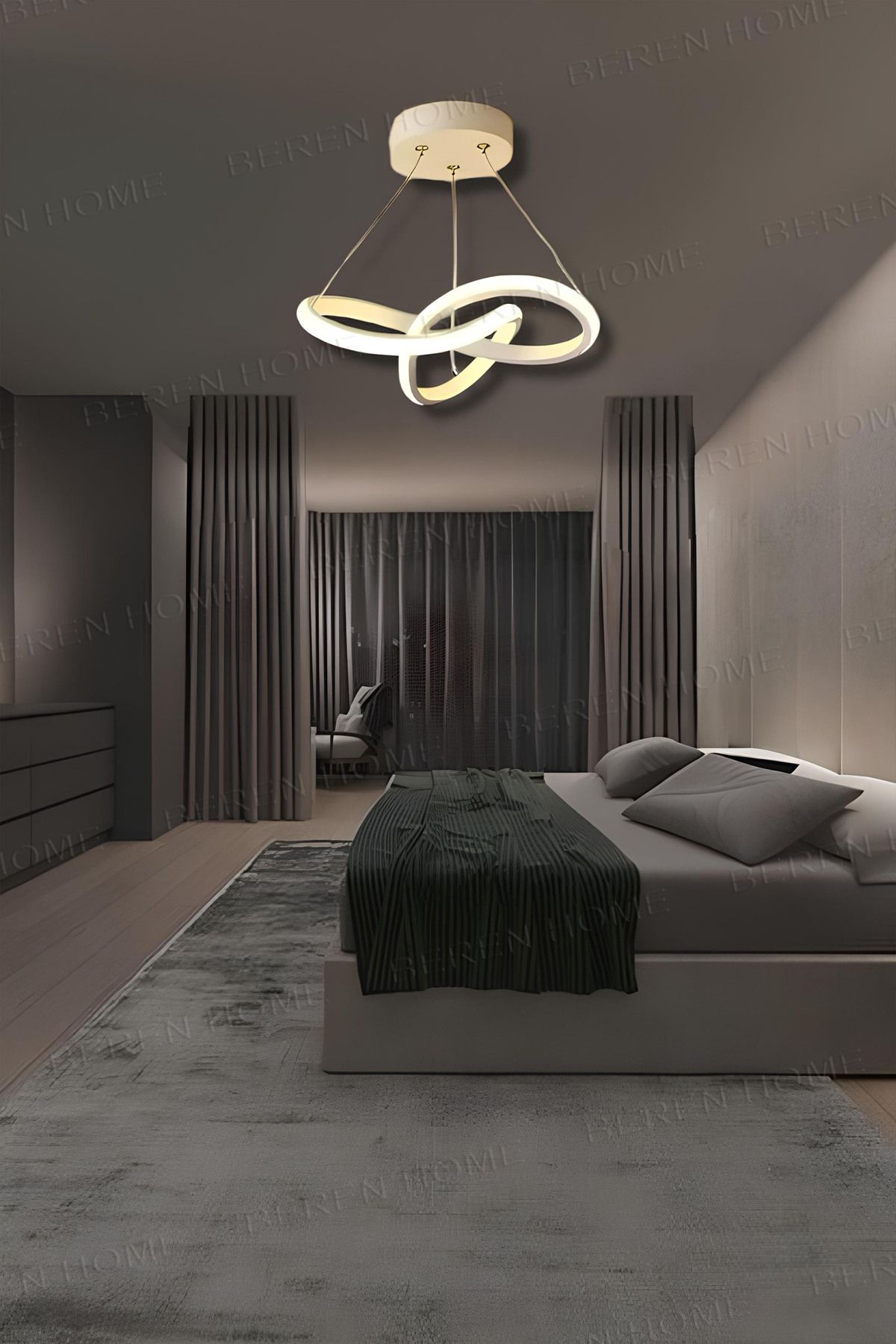 BEREN HOME Quin White Tek Renk Modern Sarkıt Led Avize