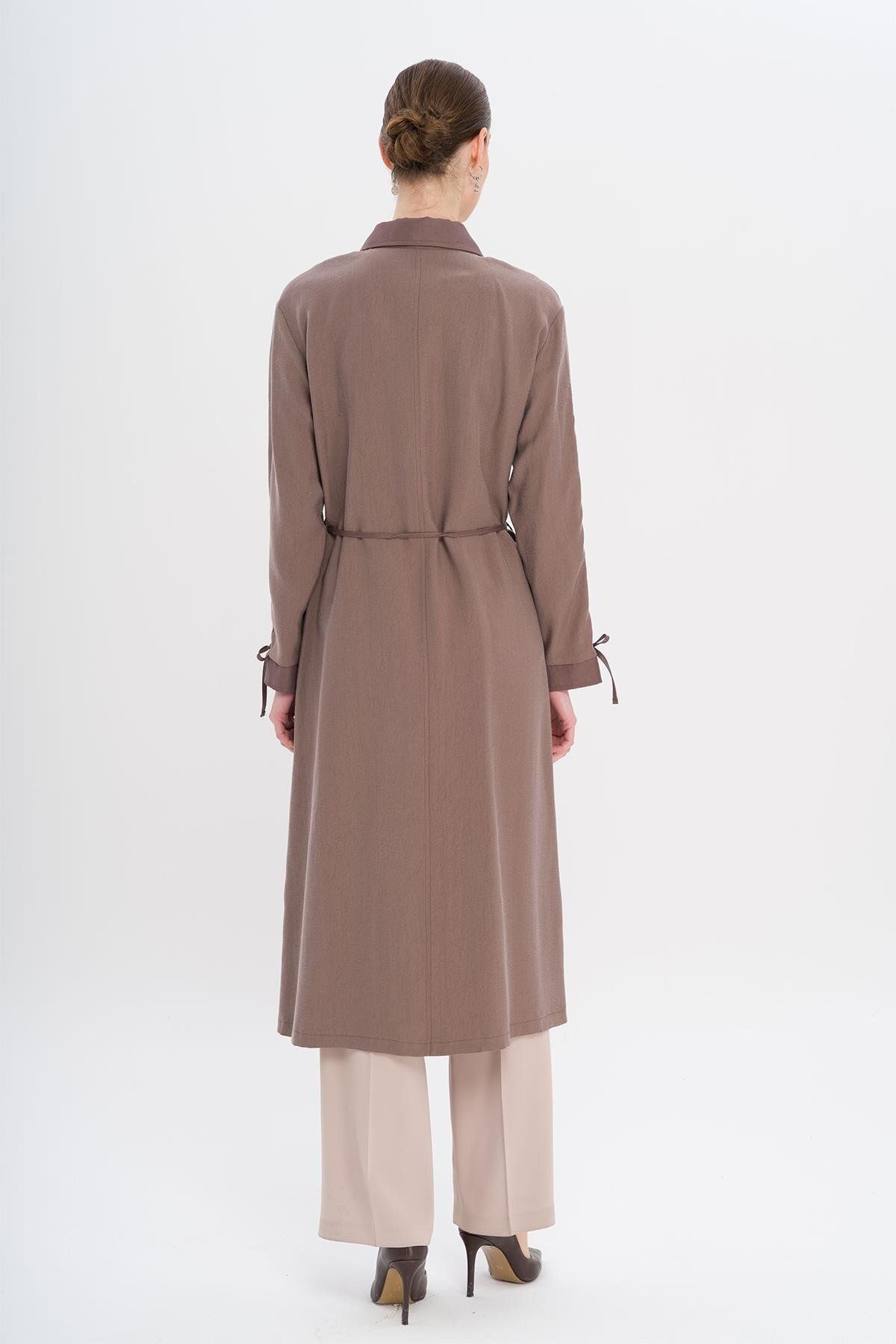 Olcay-Unlined Modal Cap with Beaded Collar and Drawstring Detail Brown 6751 7