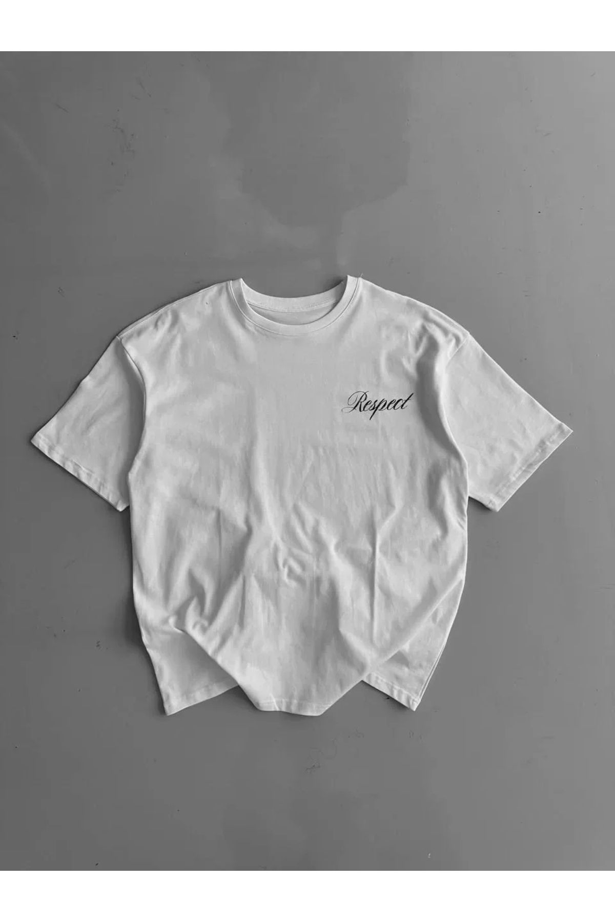AE Stil 20/1 Penye Compack Baskılı Oversize Bisiklet Yaka Kısa Kol Yazlık T-shirt - Beyaz
