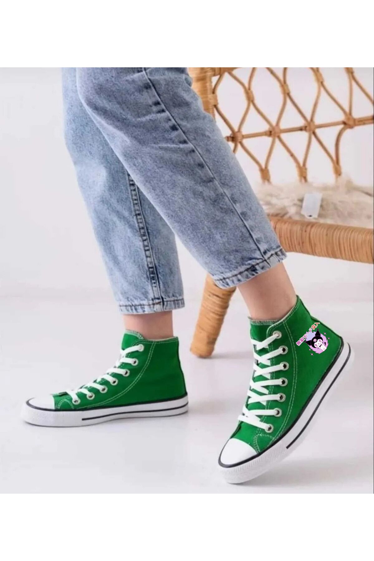 LEVENT ÖZCAN Çince Kuromi Baskılı, Yeşil Bilekli Spor Ayakkabı, Çocuk Sneaker