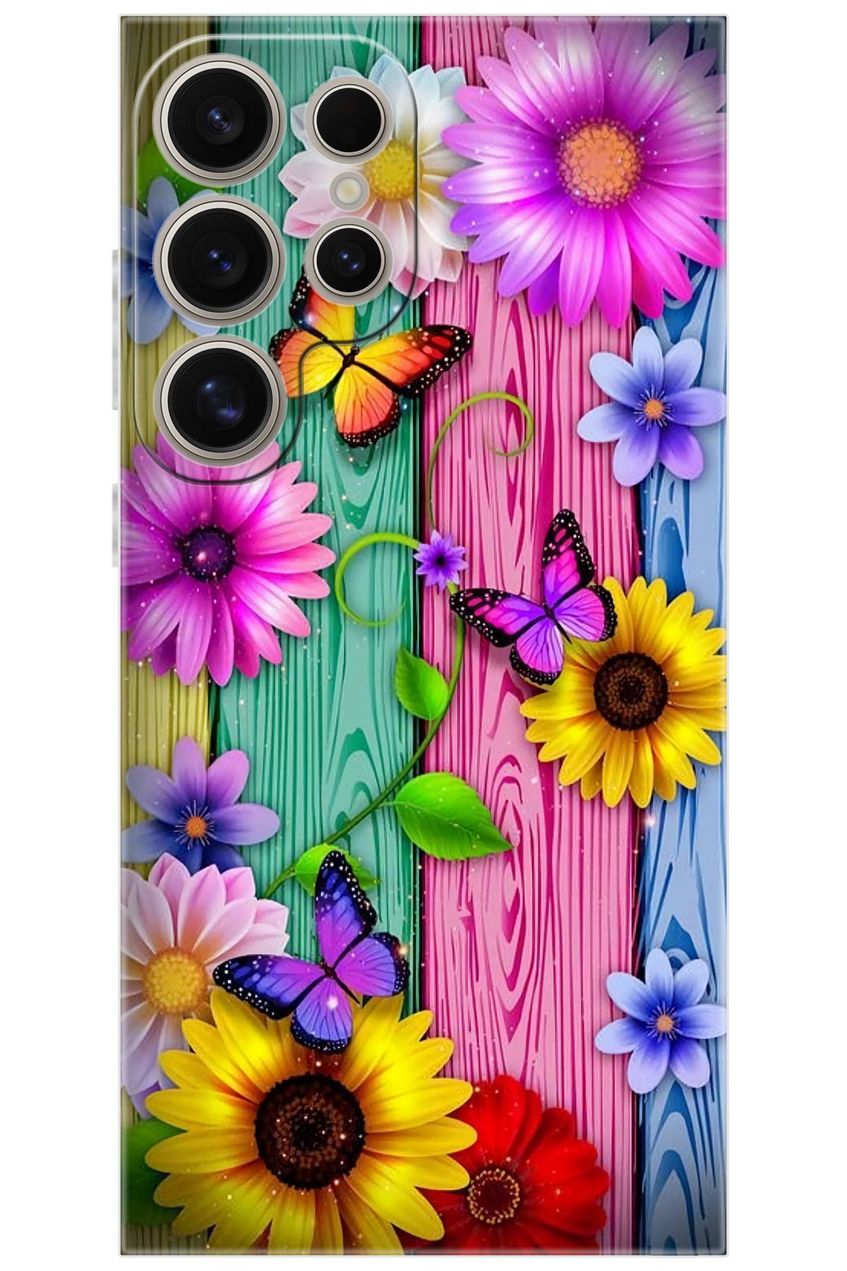 Ceppare Samsung Galaxy S24 ULTRA (SM-S928B) Uyumlu Kılıf Silikon Renkli Papatya Kelebek STK:719 CP-Ztn1bse