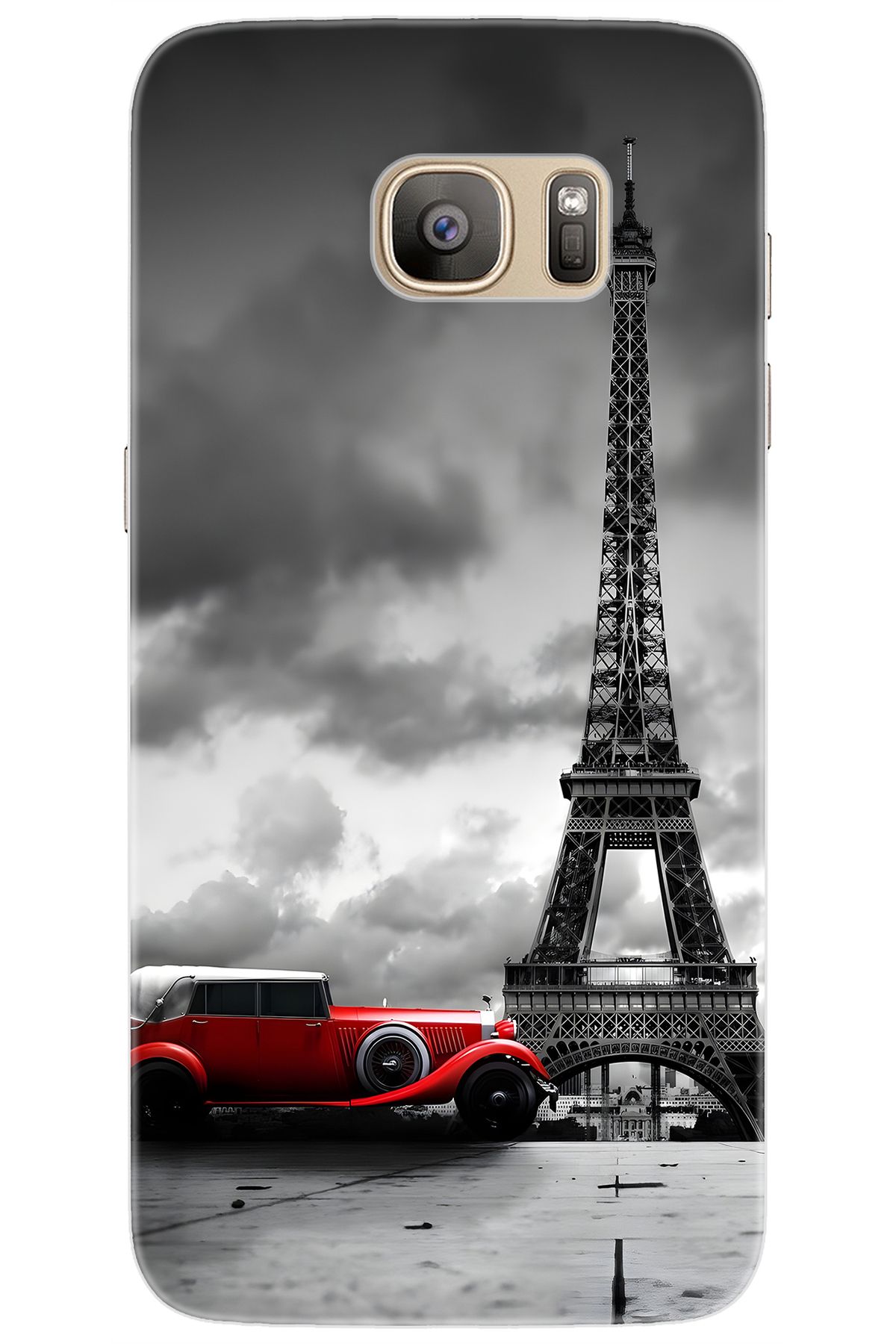 Ceppare Samsung Galaxy S7 EDGE (SM-G935F) Uyumlu Kılıf Desen Silikon Eyfel Kulesi Araba STK:709 CP-1teTigy