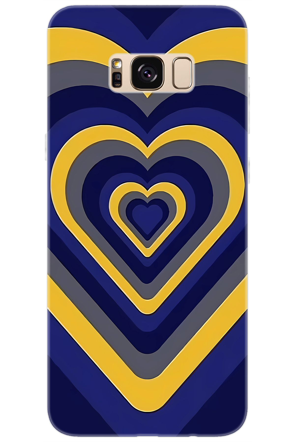 Ceppare Samsung Galaxy S8 PLUS (SM-G955F) Uyumlu Kılıf Desen Silikon Sarı Lacivert Kalp STK:1003 CP-OFtPU5T