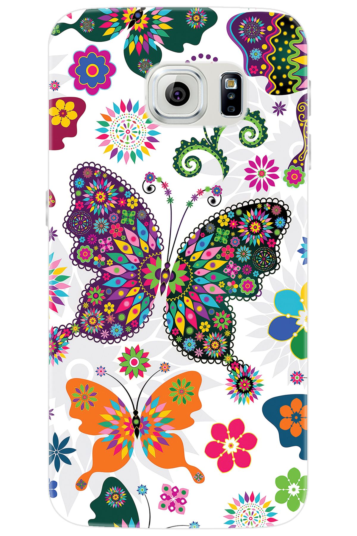 Ceppare Samsung Galaxy S6 EDGE (SM-G925F) Uyumlu Kılıf Desenli Silikon Renkli Kelebekler STK:541 CP-cOx5knu