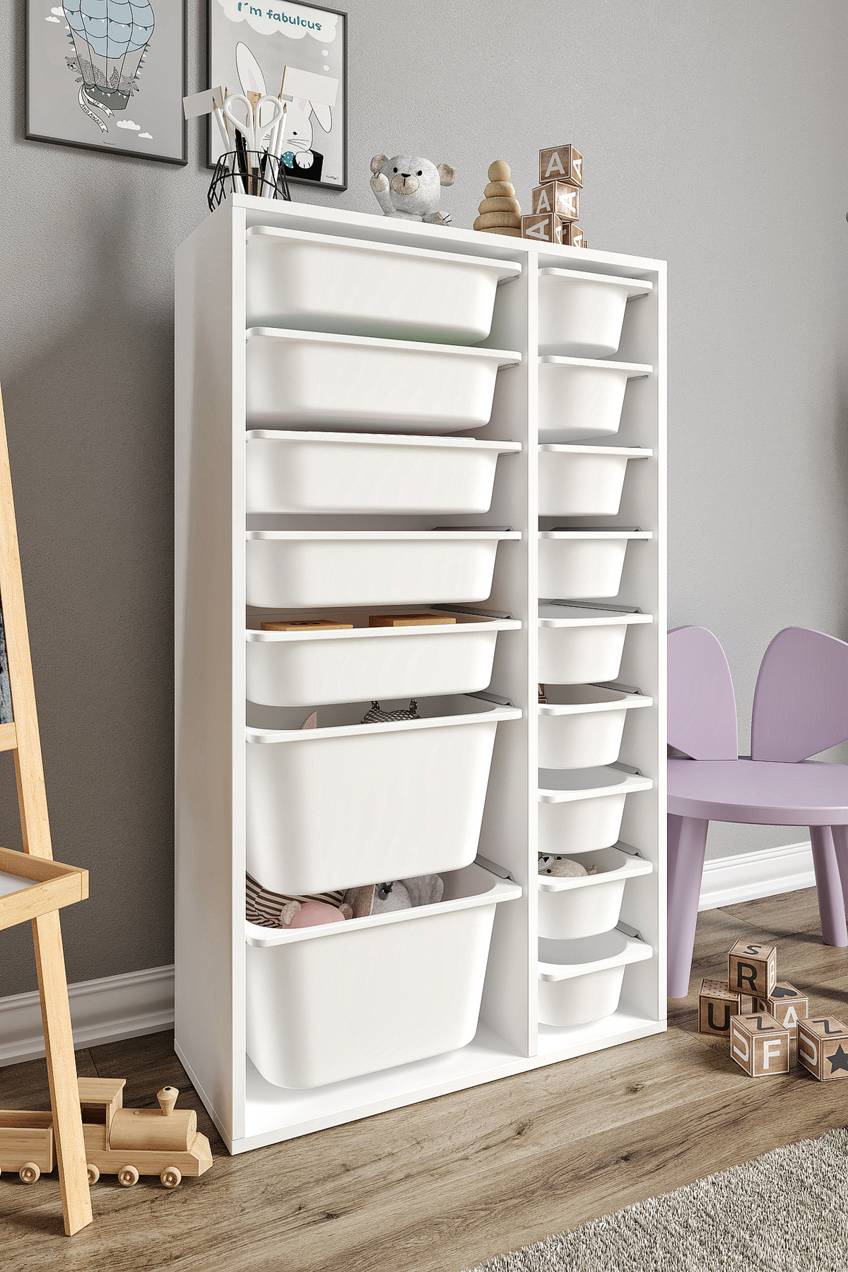 Baby Darling %100 MDF - XL Duo 16 Sepetli Oyuncak Dolabı fotoğrafı 5 (önizleme)