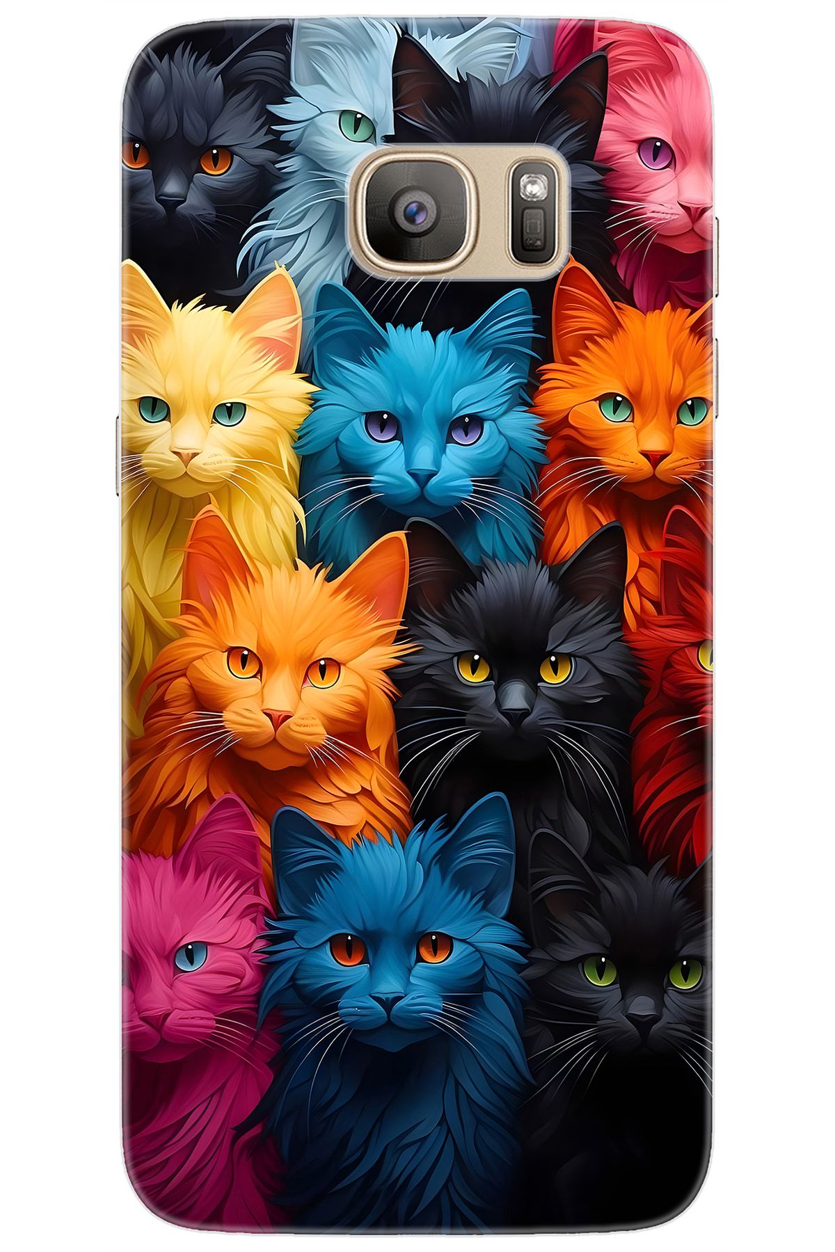 Ceppare Samsung Galaxy S7 EDGE (SM-G935F) Uyumlu Kılıf Desenli Silikon Renkli Kediler STK:713 CP-78jrxQc