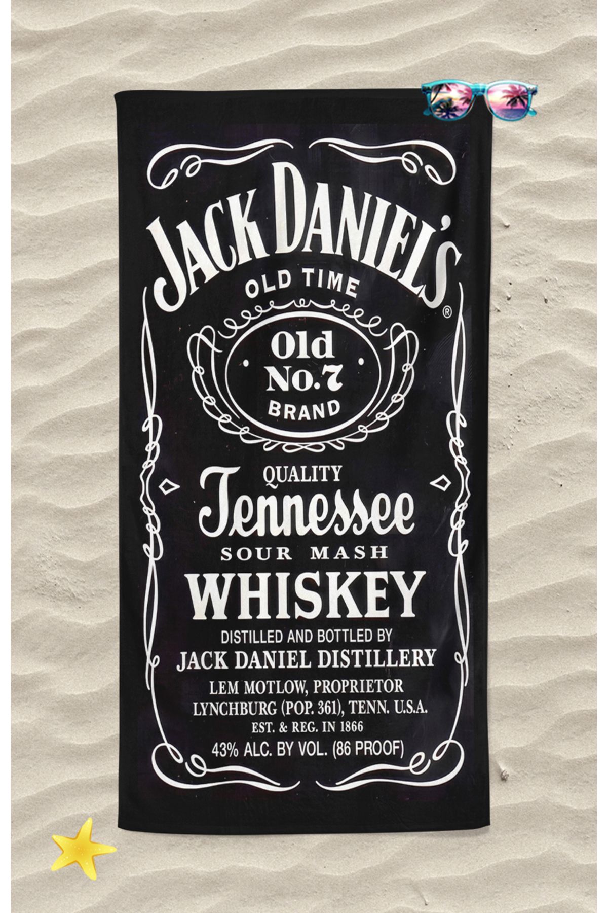 Erays Home Jack Daniel's Desenli Dijital Baskılı Plaj Havlusu Unisex Plaj Havlusu Deniz Havlusu