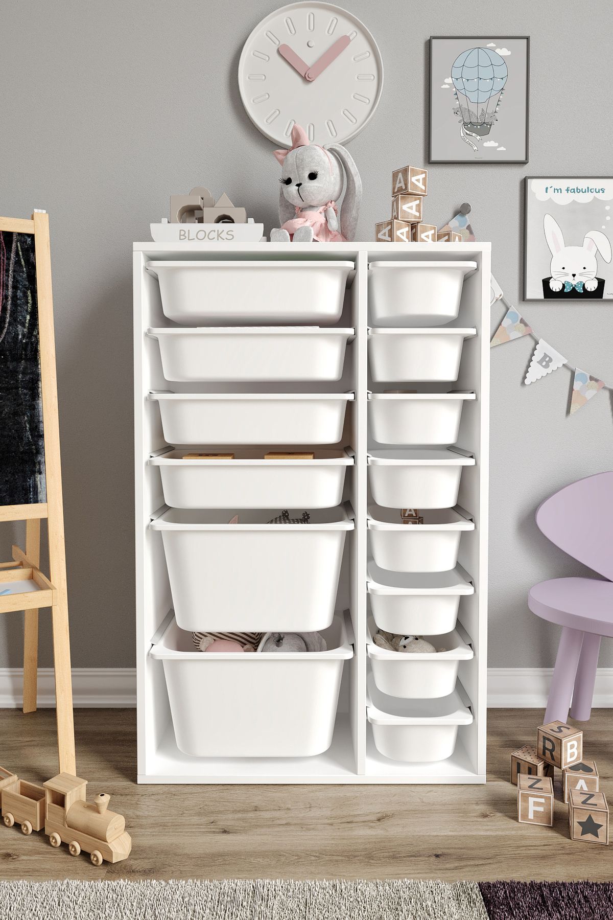%100 MDF - Large Duo 14 Sepetli Oyuncak Dolabı