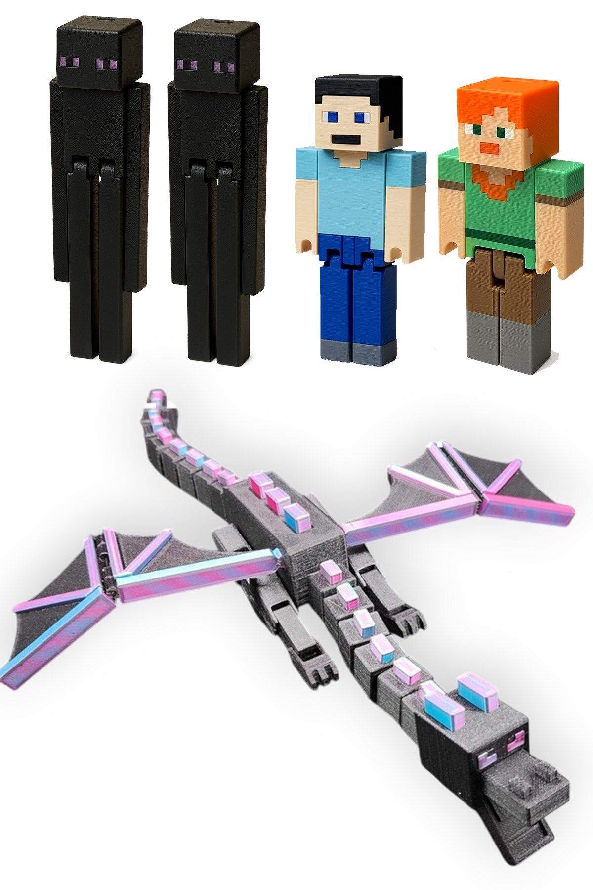 FigürDizayn Minecraft End Seti Enderman Steve Alex ve Ender Dragon
